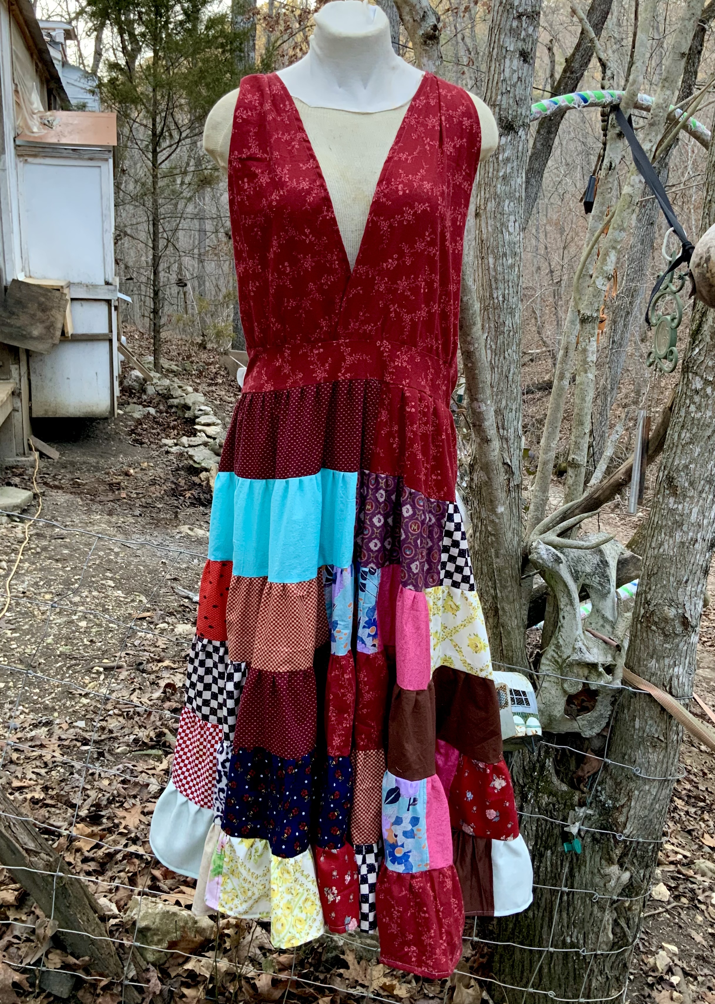 Corset back patchwork ankle length dress