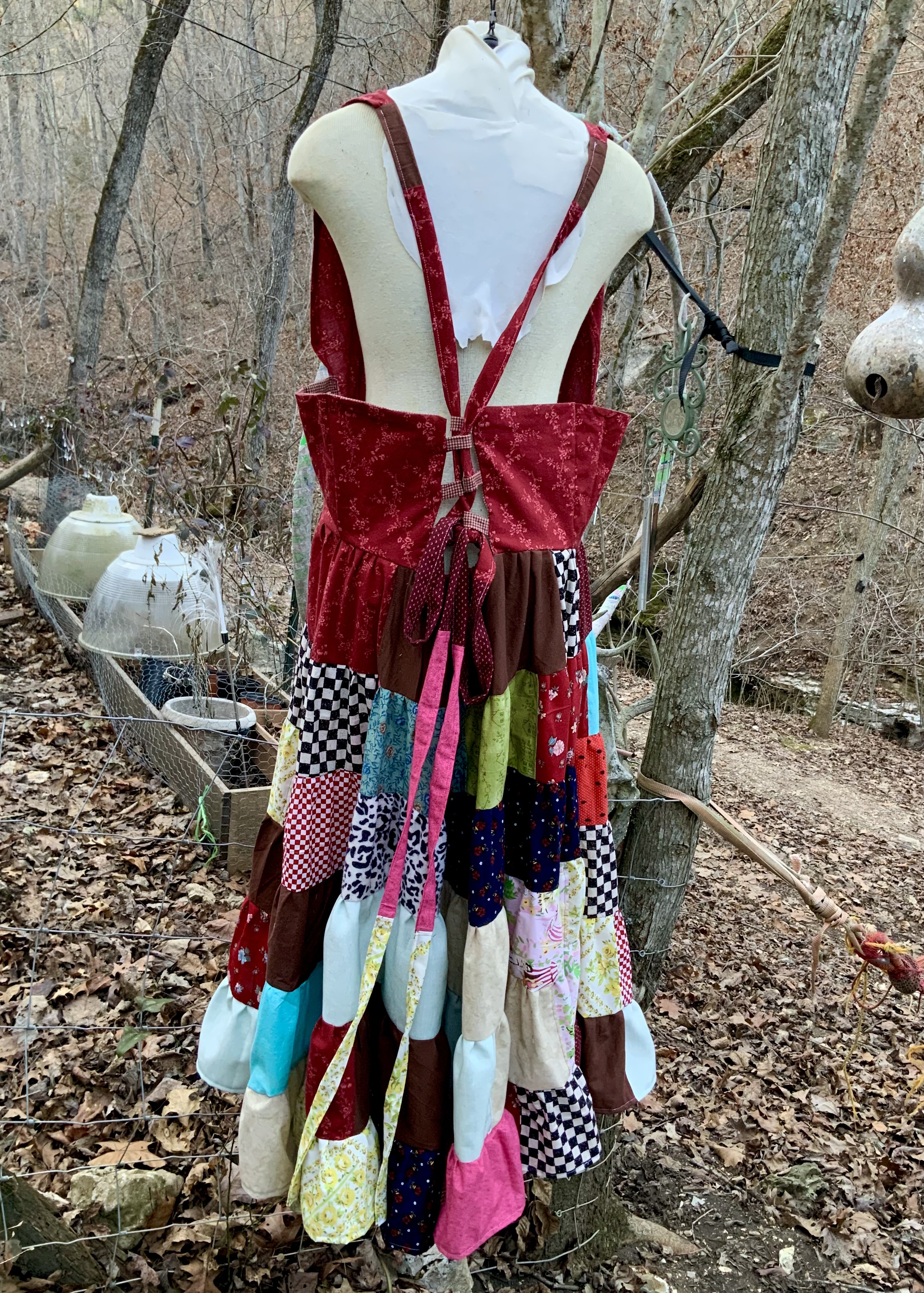 Corset back patchwork ankle length dress
