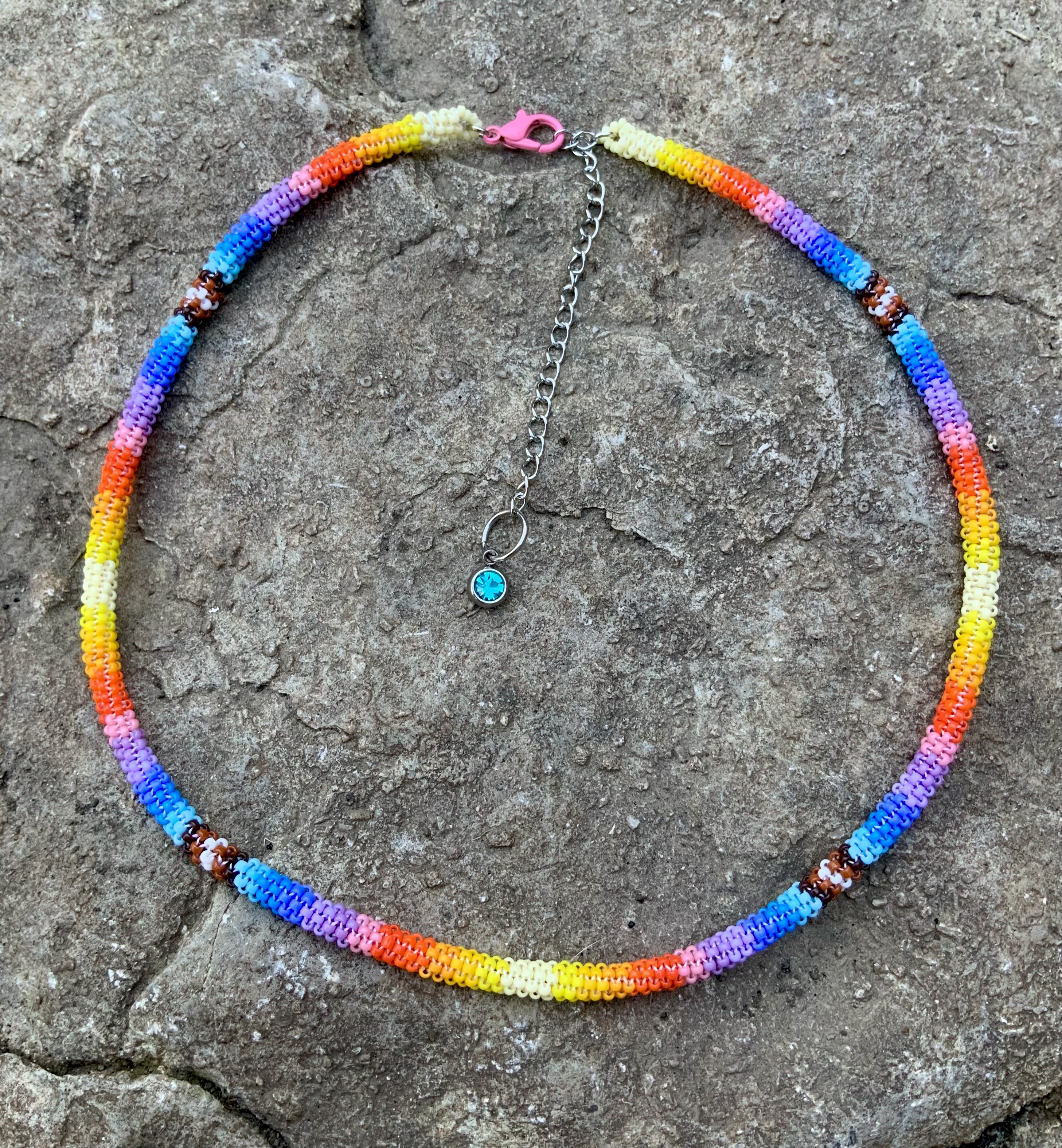 Pastel sunrise gourd stitched necklace
