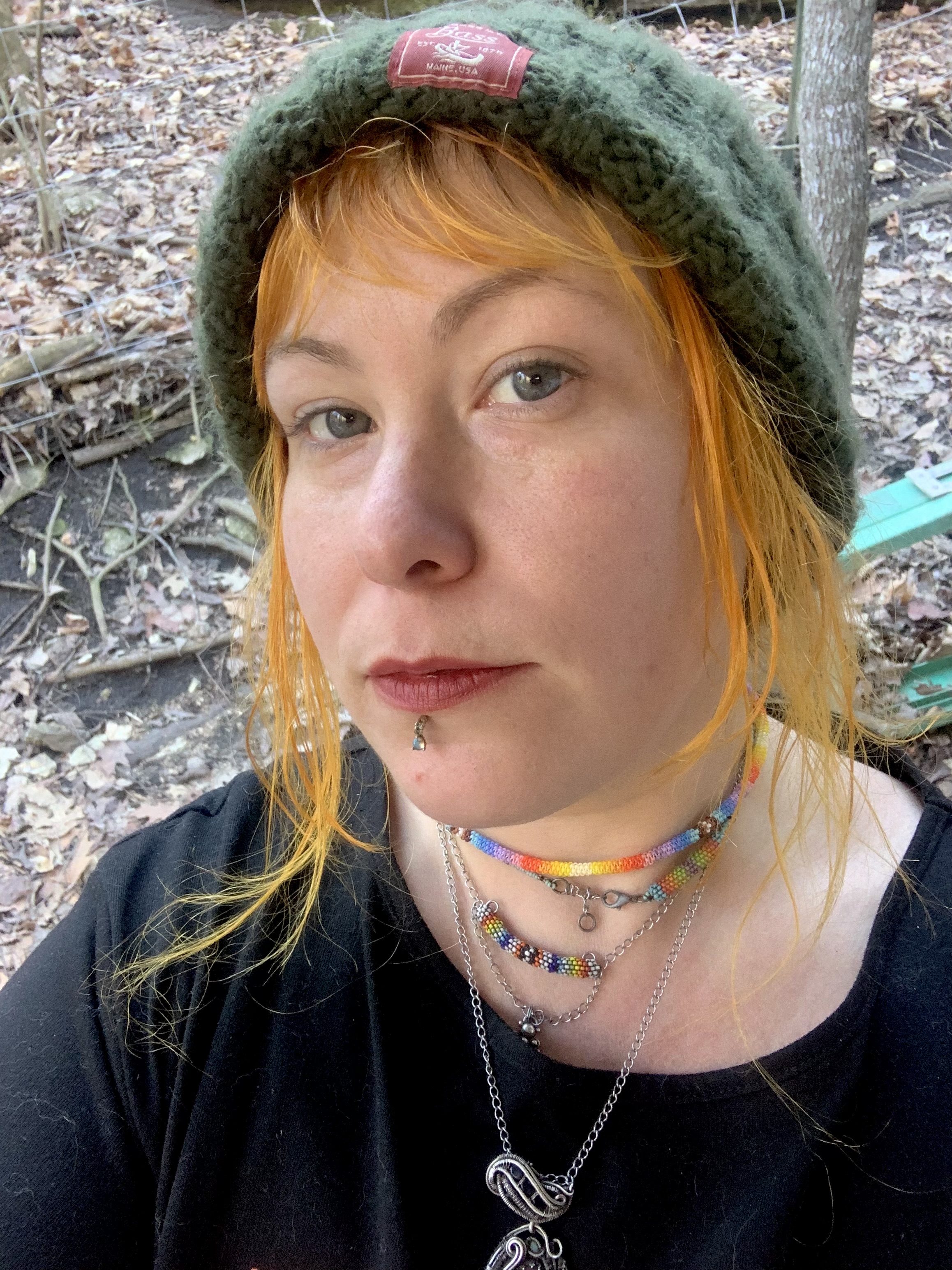 Pastel sunrise gourd stitched necklace