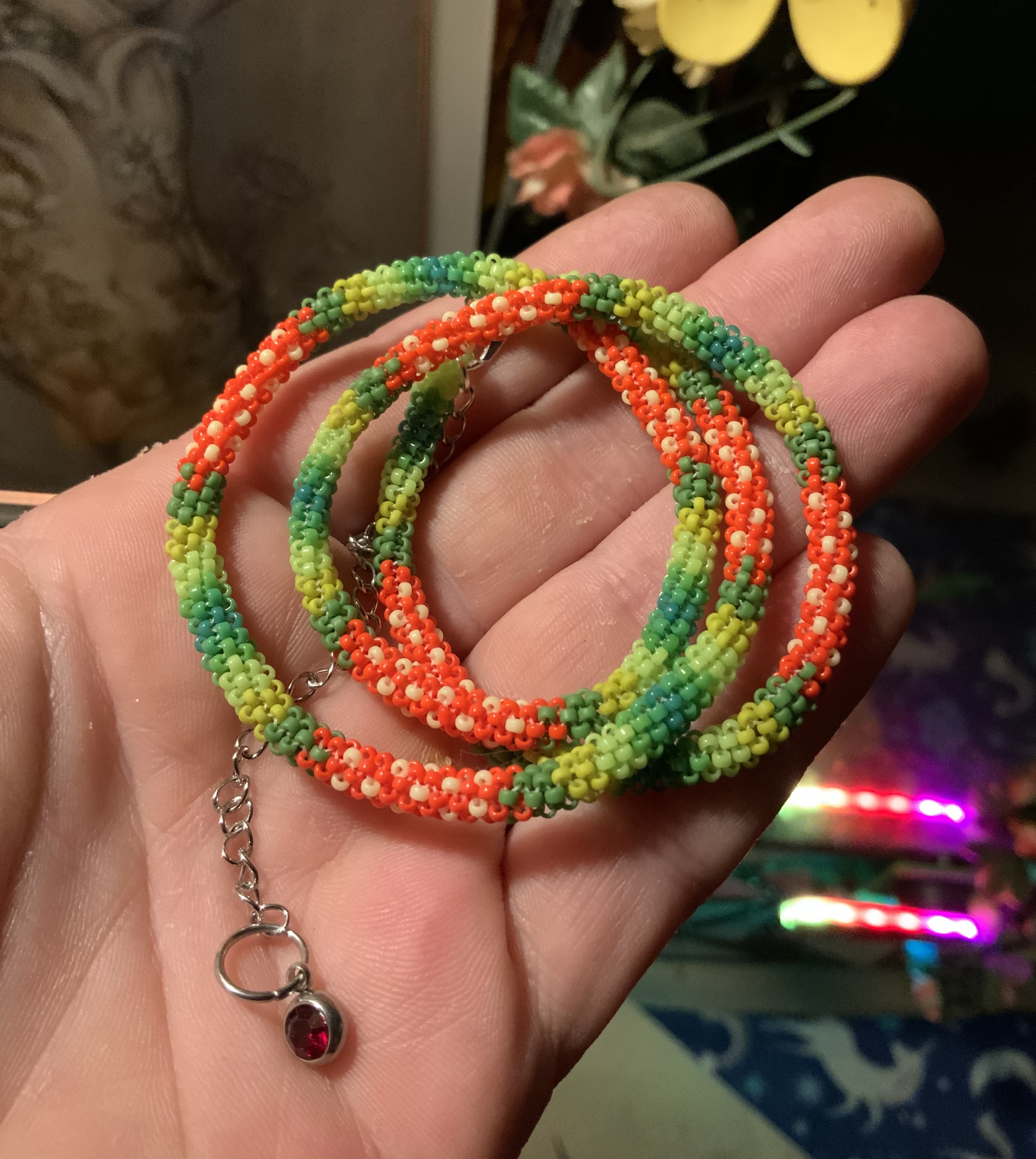 Strawberry bon bons gourd stitched necklace 