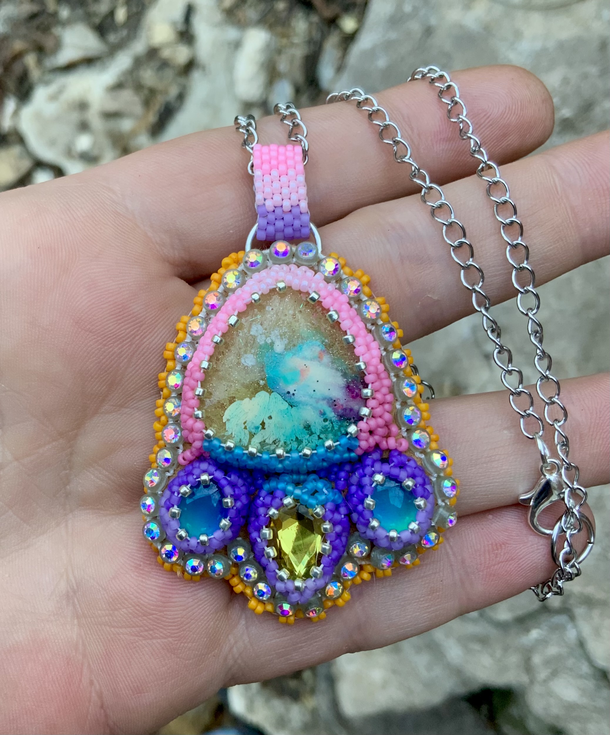Cotton candy jam gourd stitched pendant 