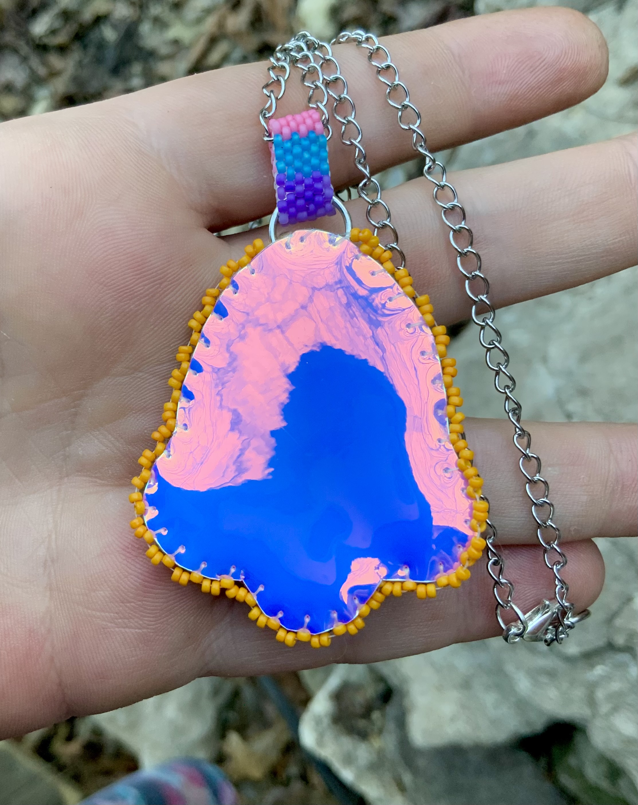 Cotton candy jam gourd stitched pendant 