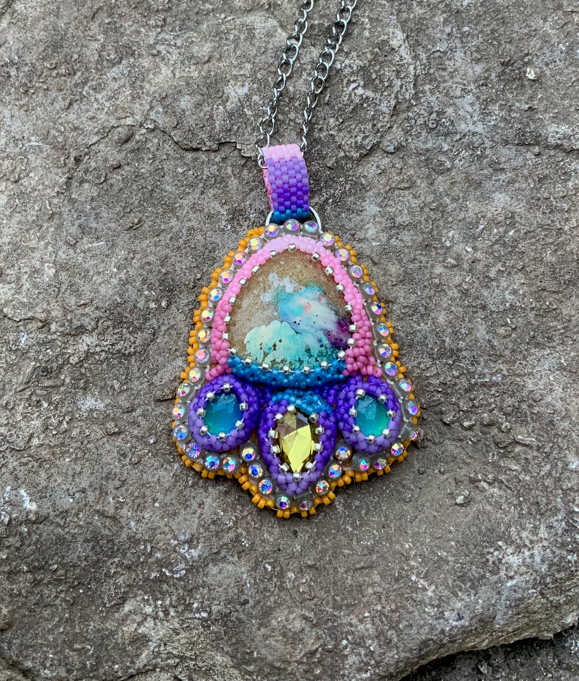 Cotton candy jam gourd stitched pendant 