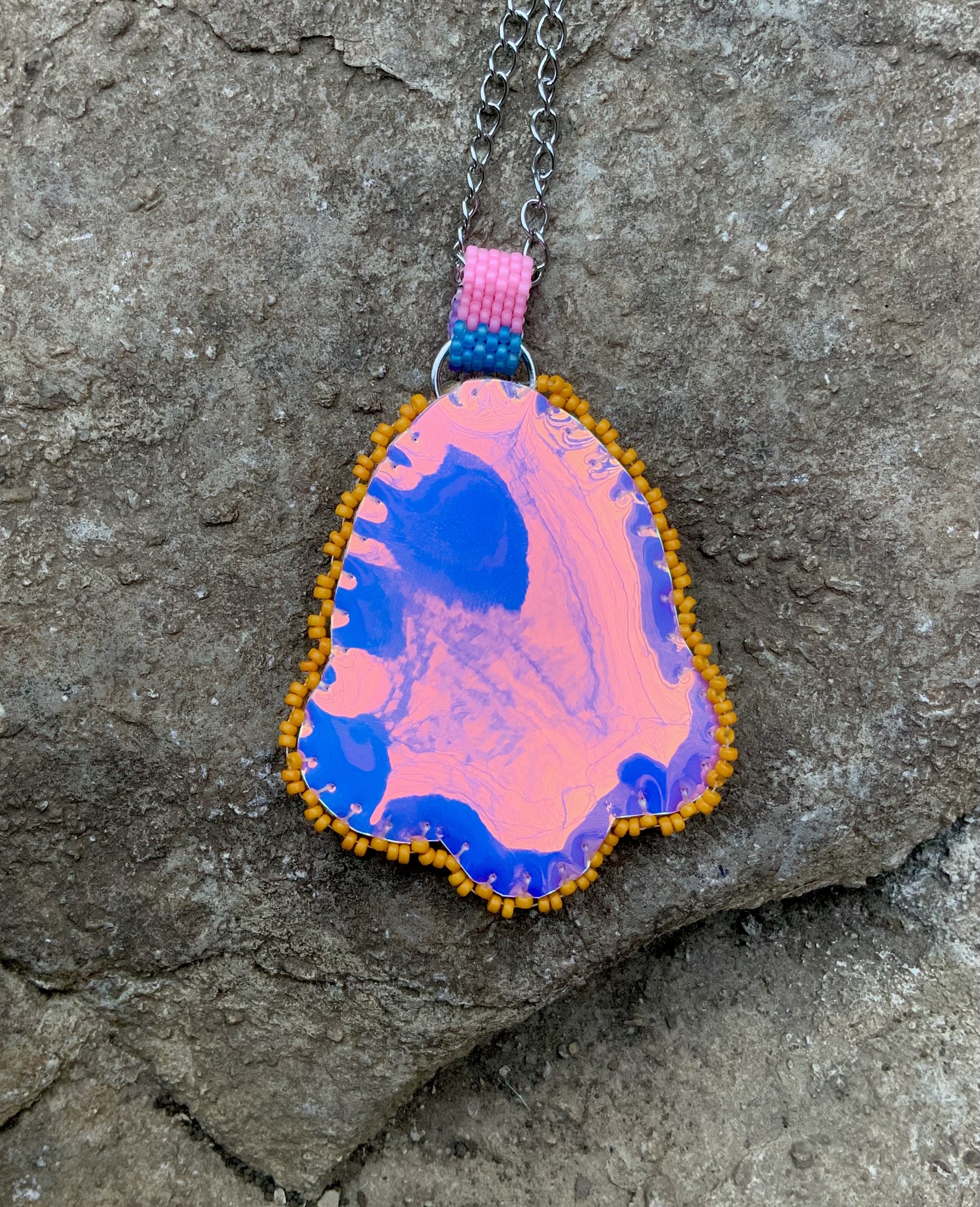 Cotton candy jam gourd stitched pendant 