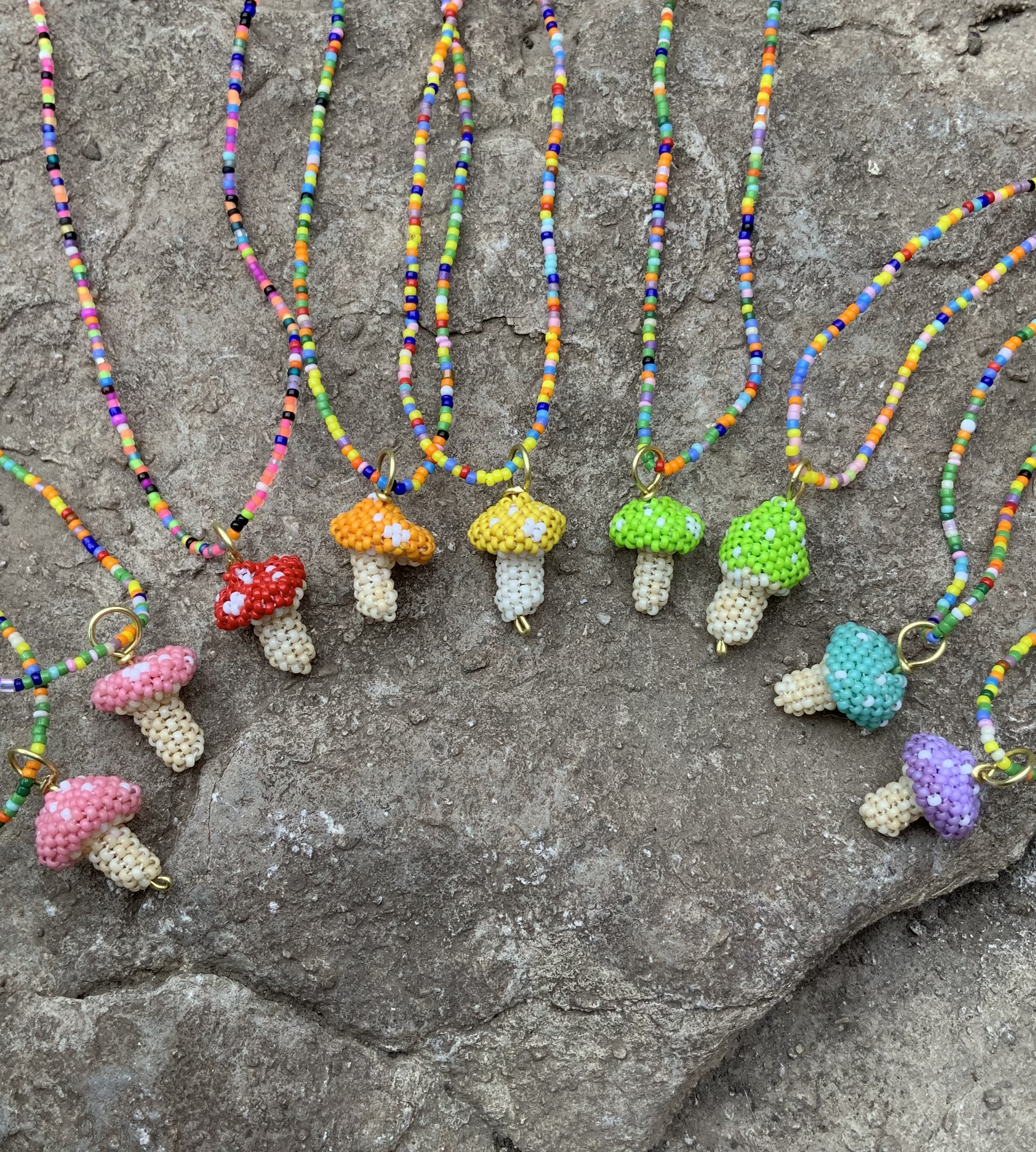 Beaded mushroom necklace 