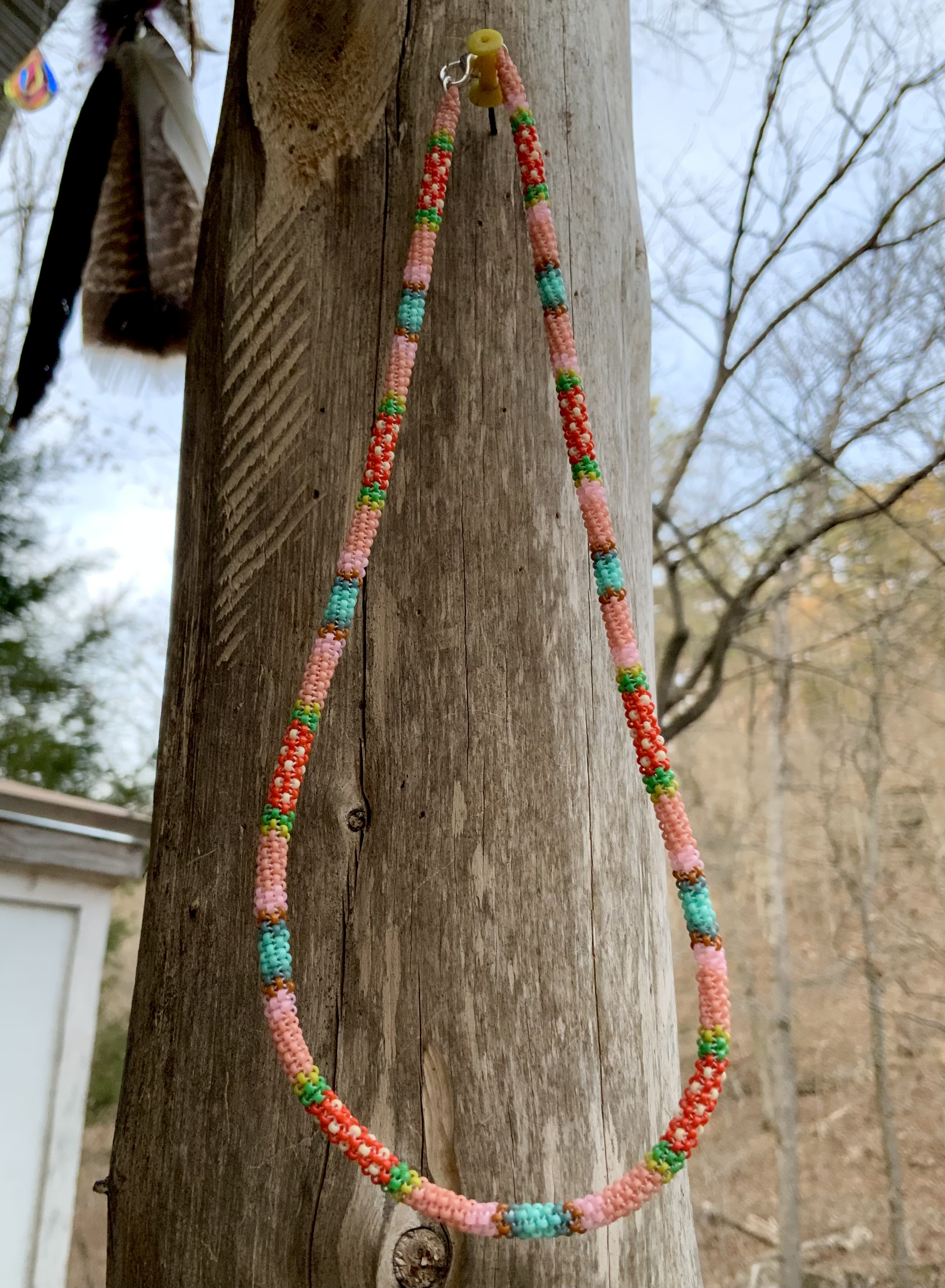 Strawberry Dream gourd stitched necklace 