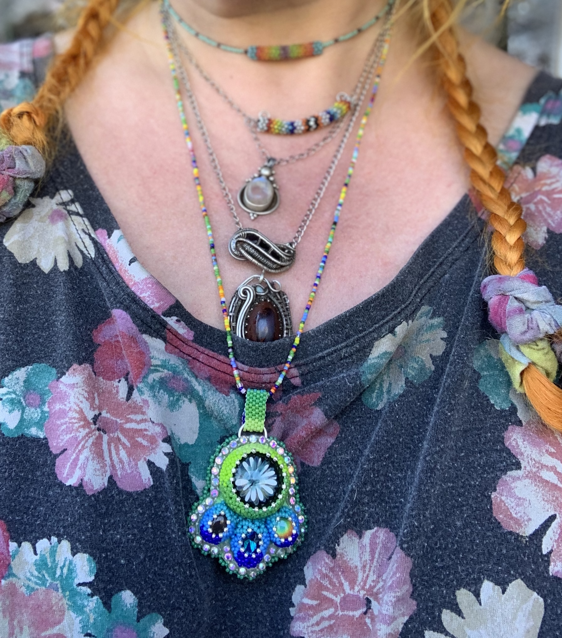 Valley pond beaded rocket ship pendant 