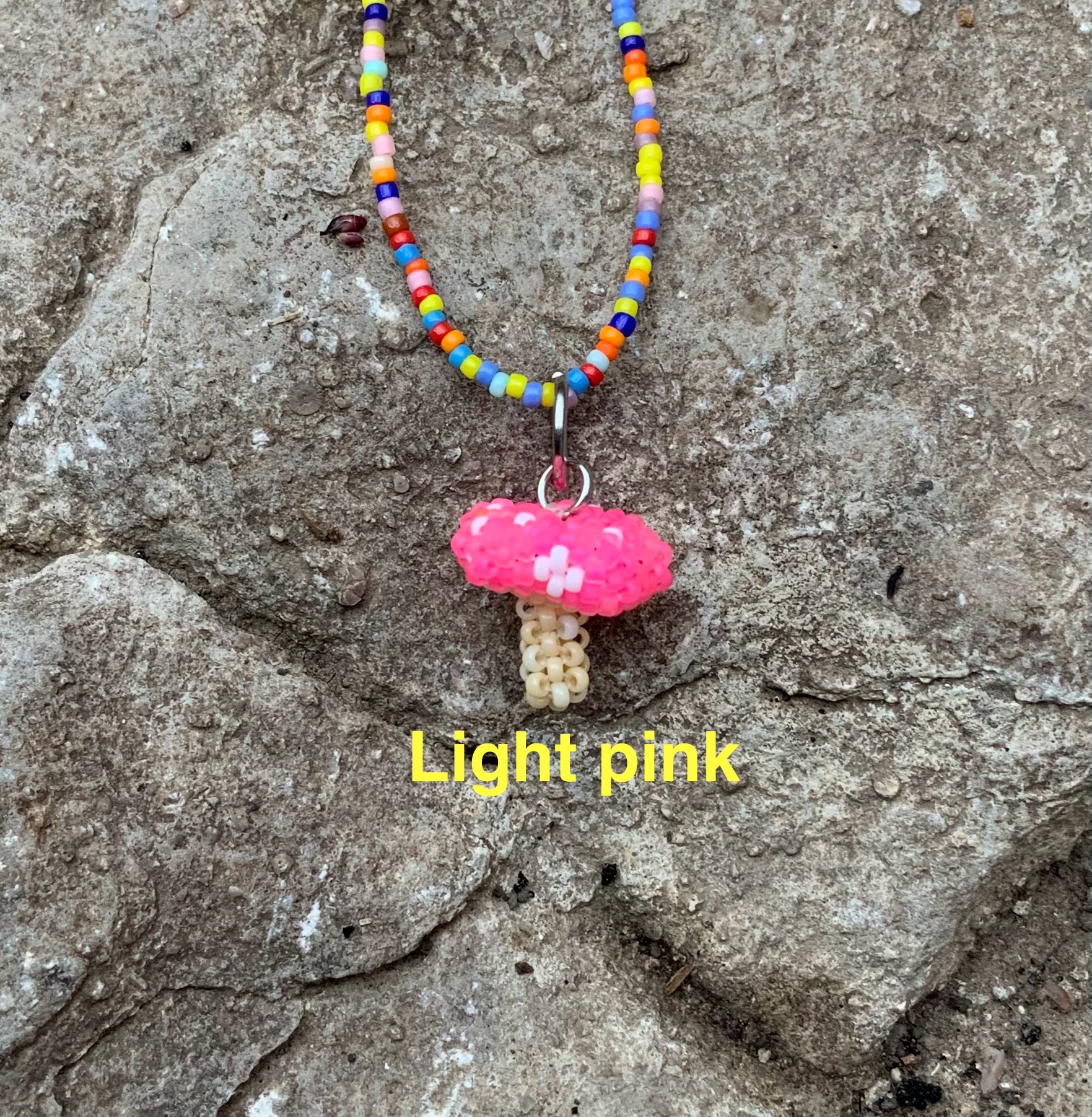 Neon beaded mushroom pendant