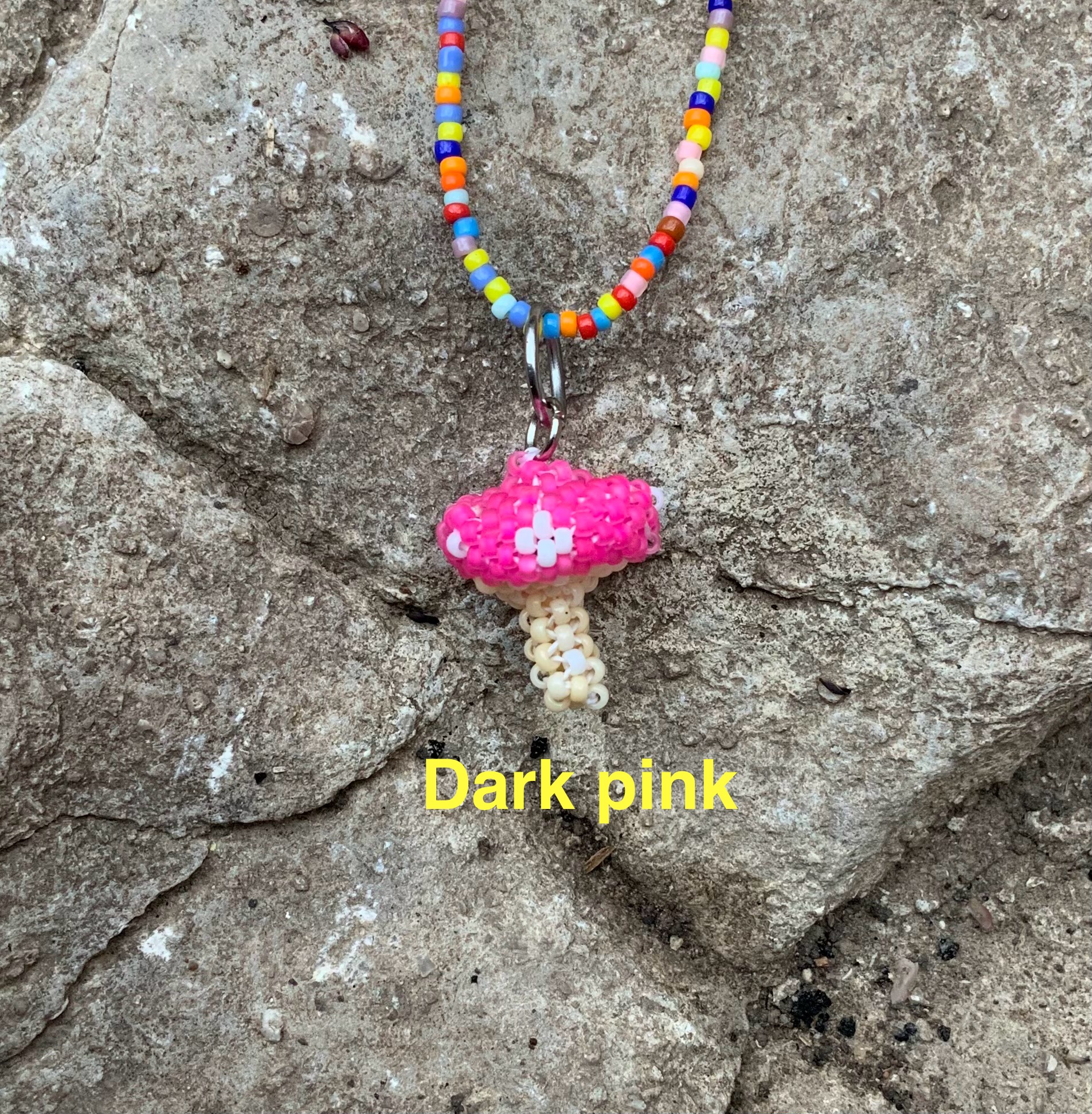 Neon beaded mushroom pendant