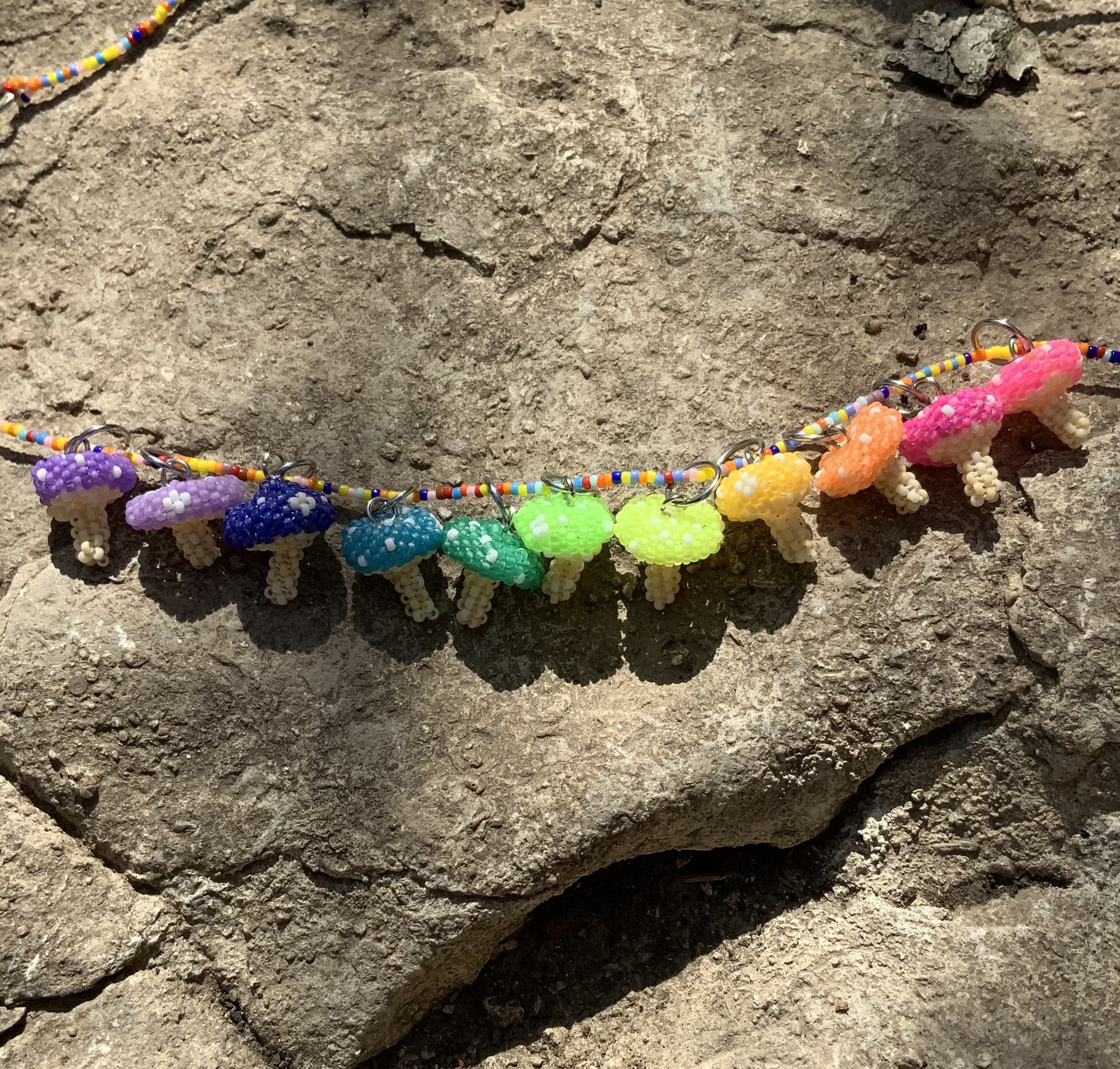 Neon beaded mushroom pendant