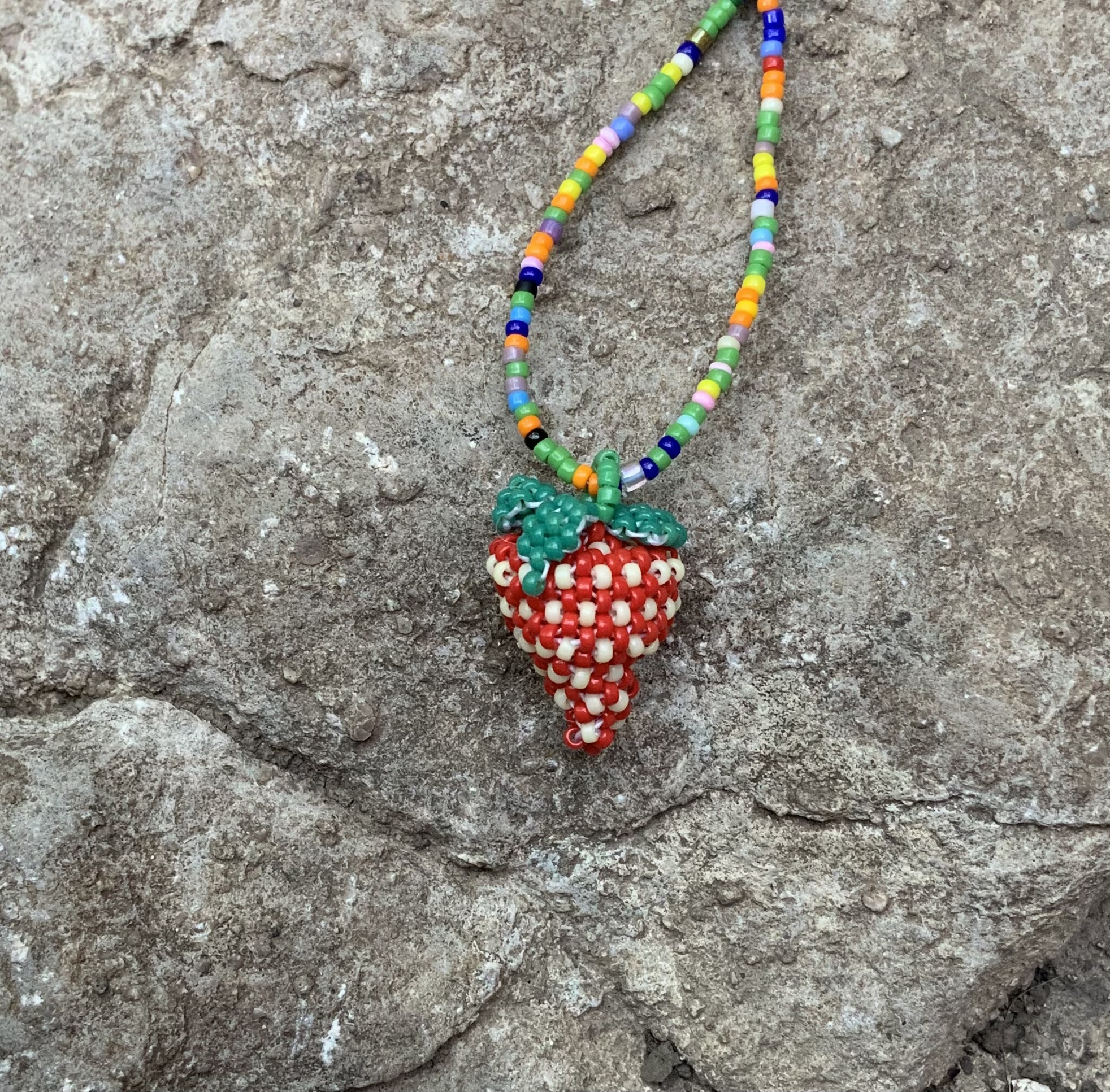 Beaded red strawberry pendant 