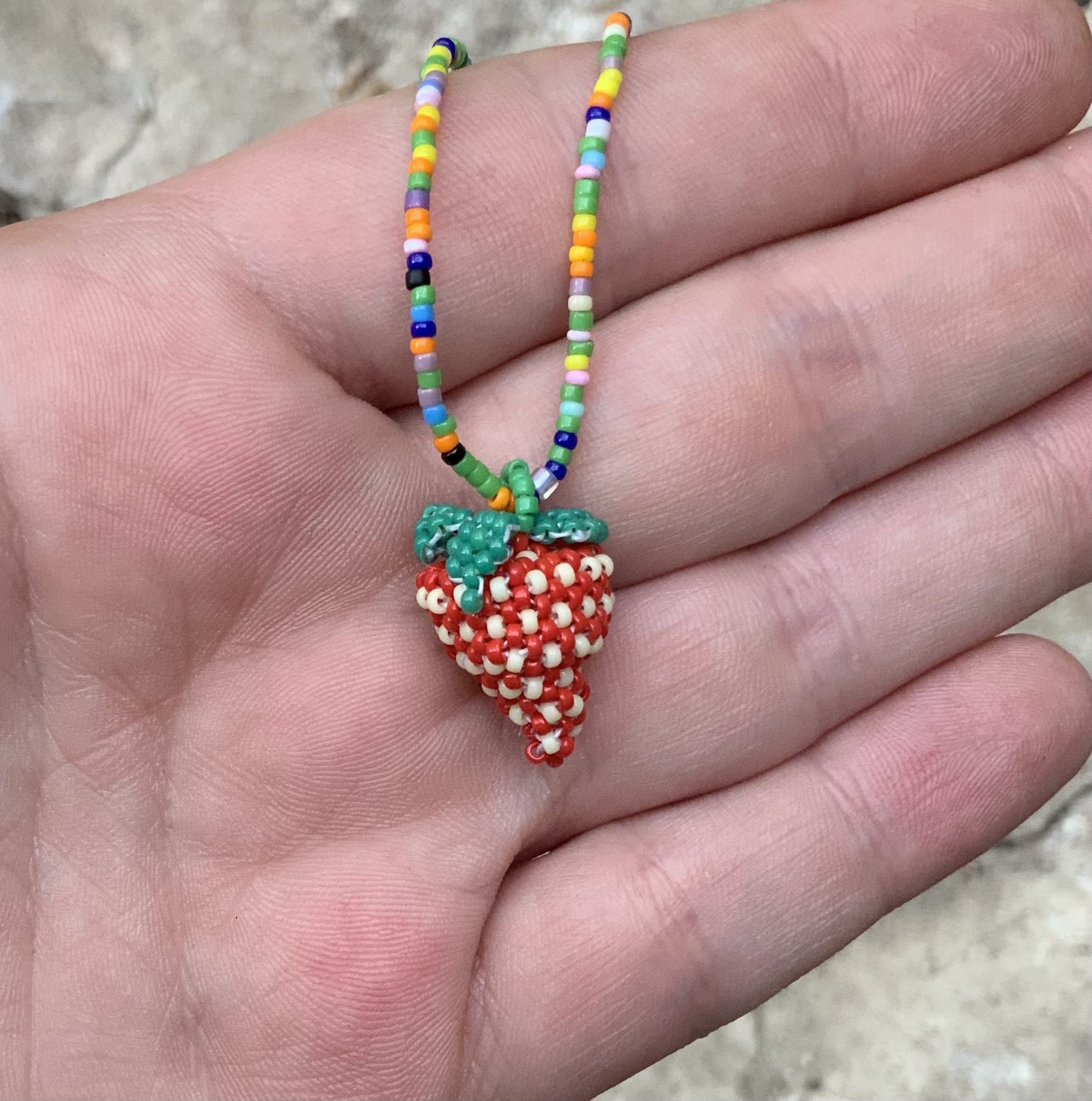 Beaded red strawberry pendant 