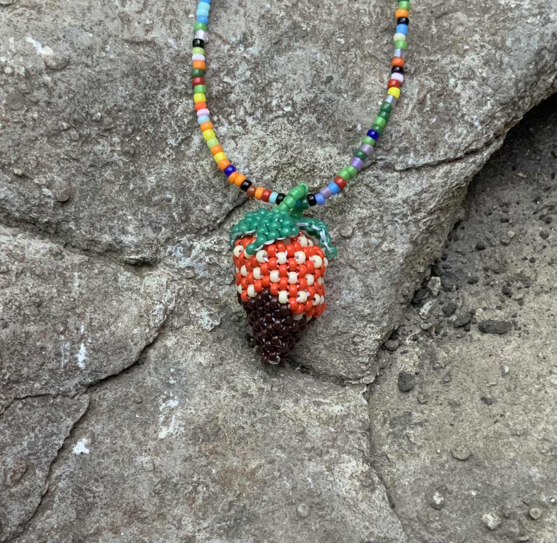 Chocolate dipped beaded strawberry pendant