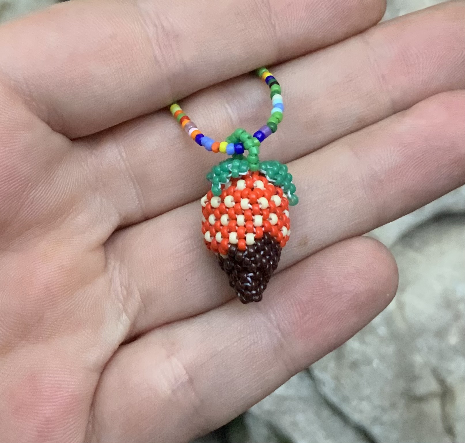Chocolate dipped beaded strawberry pendant