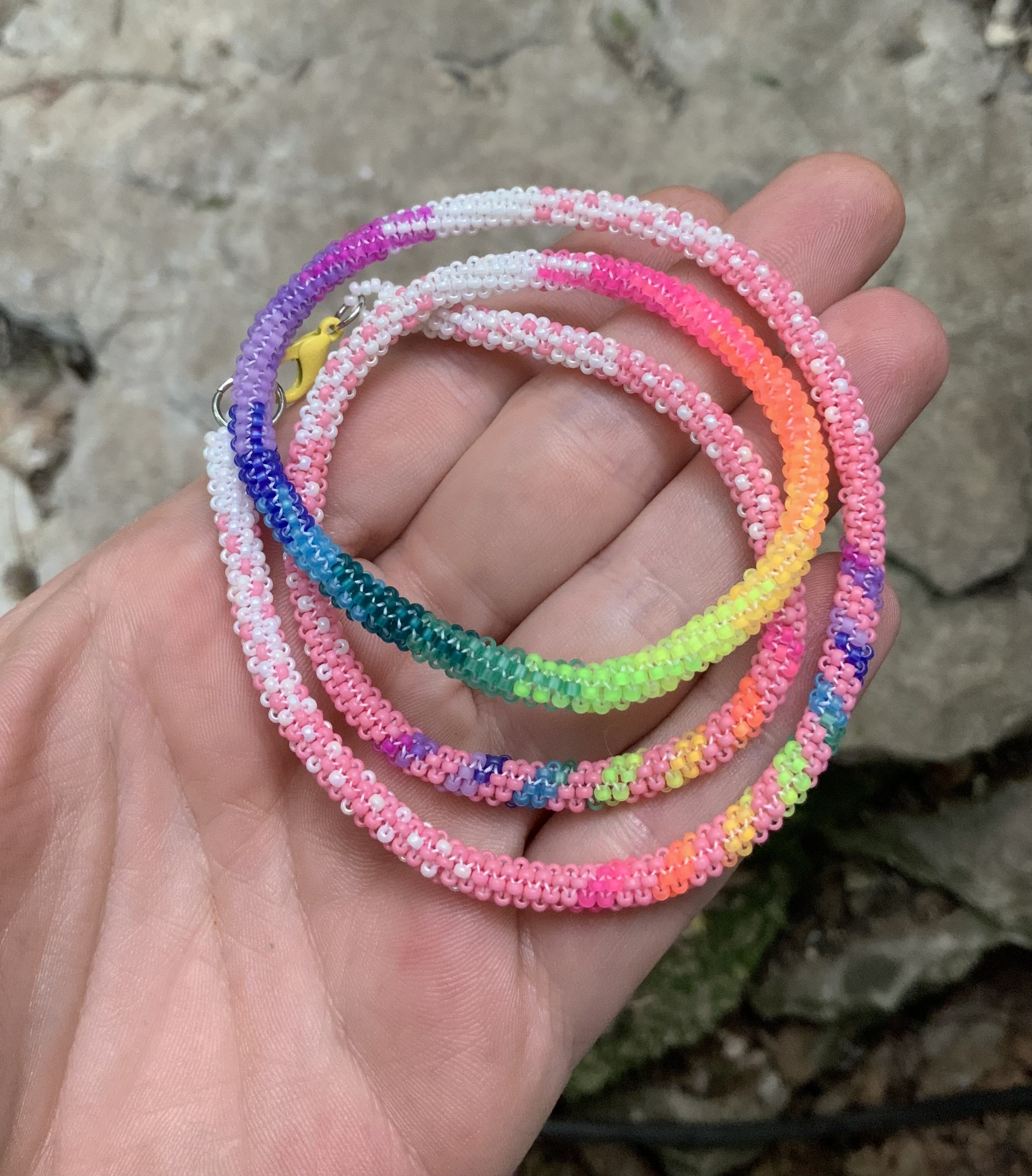 Rainbow sheen clouds gourd stitch necklace 