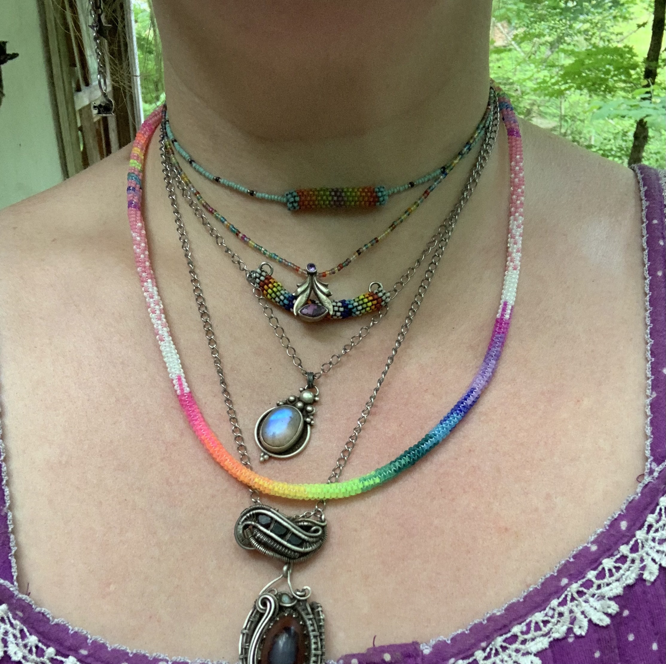 Rainbow sheen clouds gourd stitch necklace 