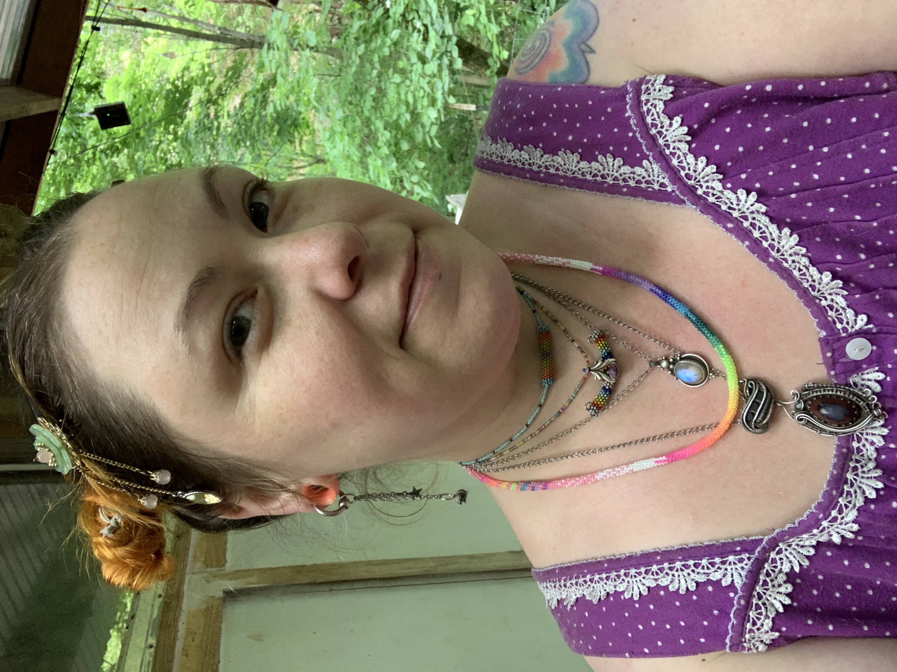 Rainbow sheen clouds gourd stitch necklace 