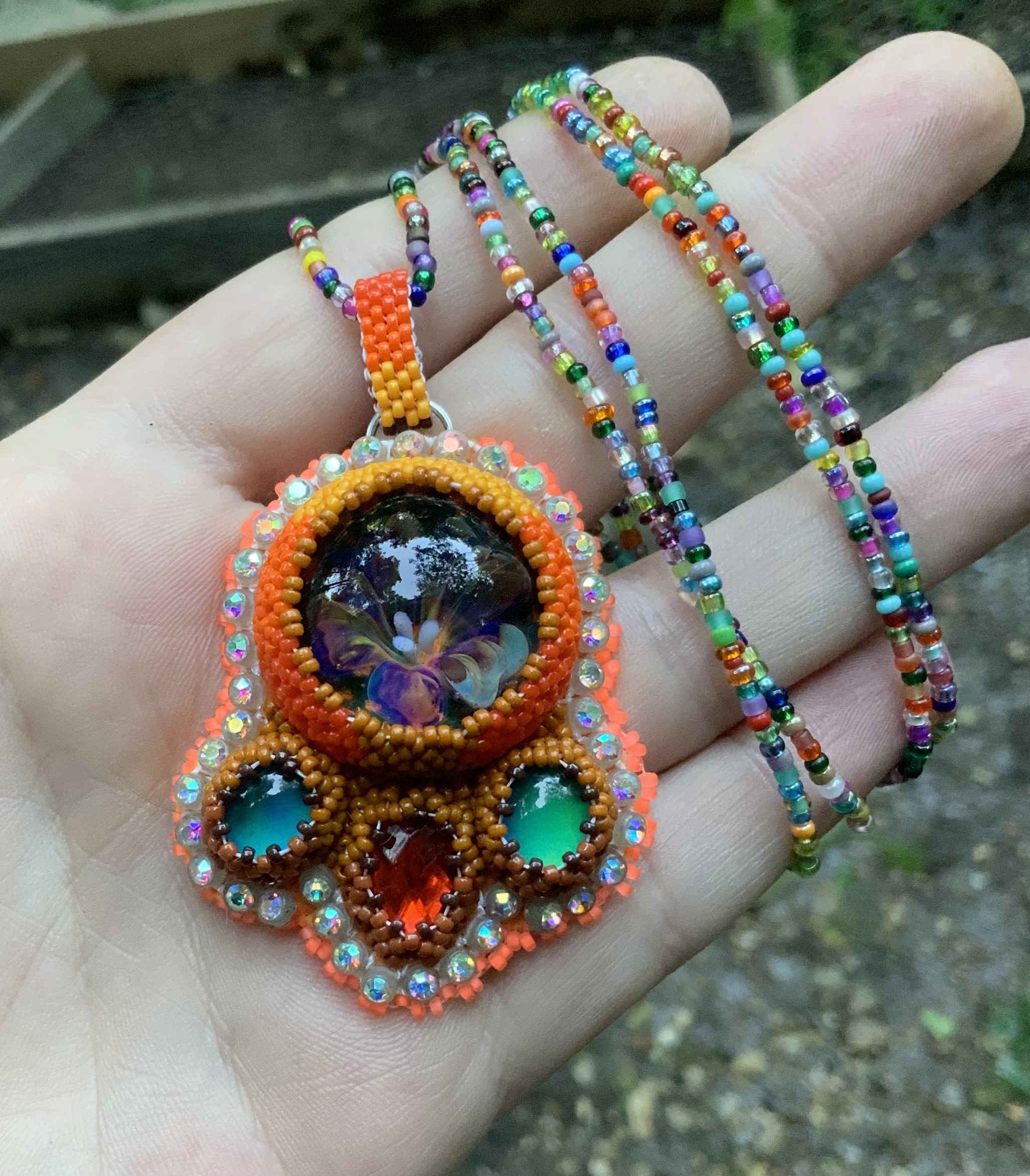 Custom rocket ship beaded amulet 