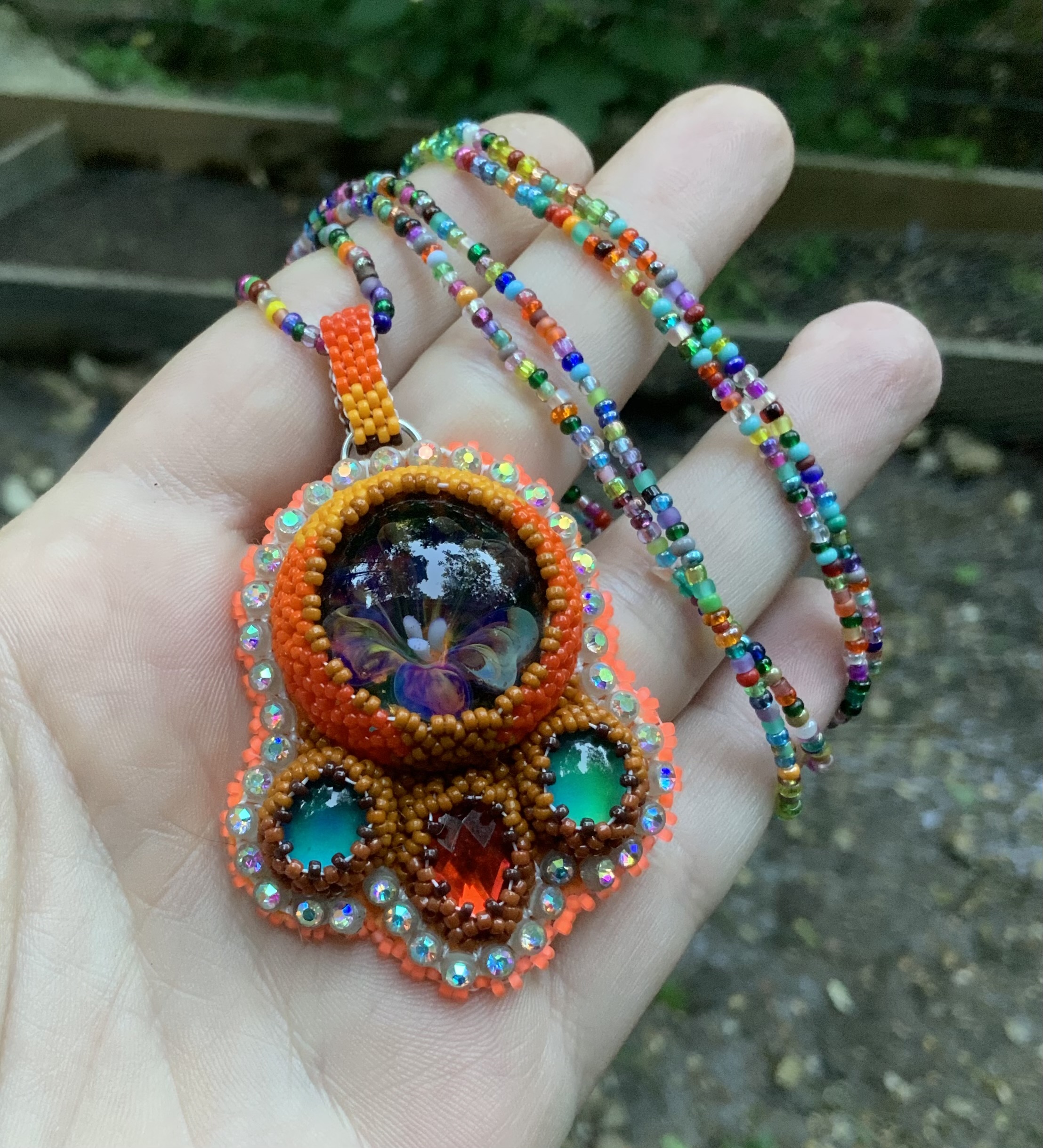 Custom rocket ship beaded amulet 