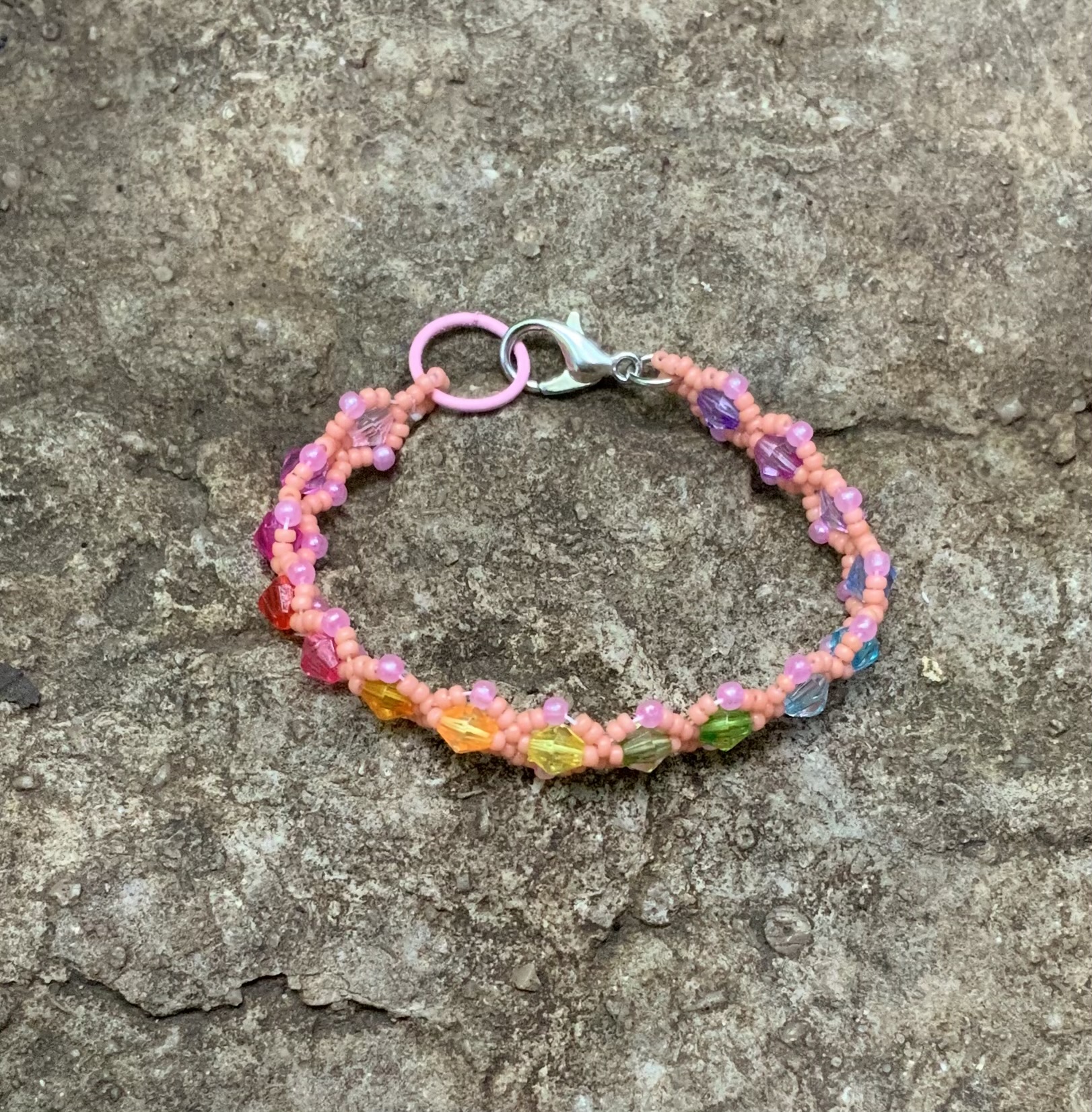 Baby pink beaded rainbow dots bracelet