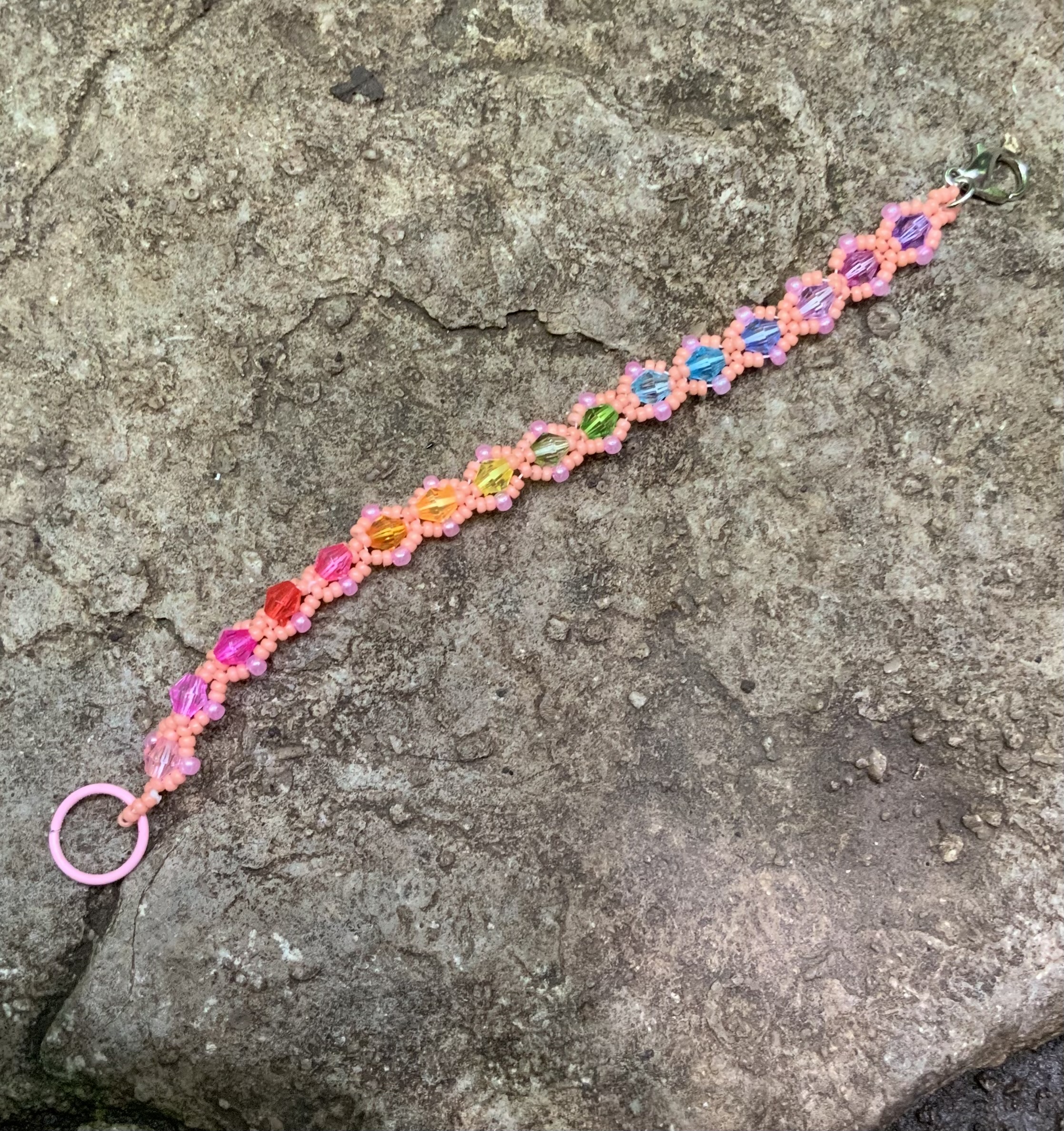 Baby pink beaded rainbow dots bracelet