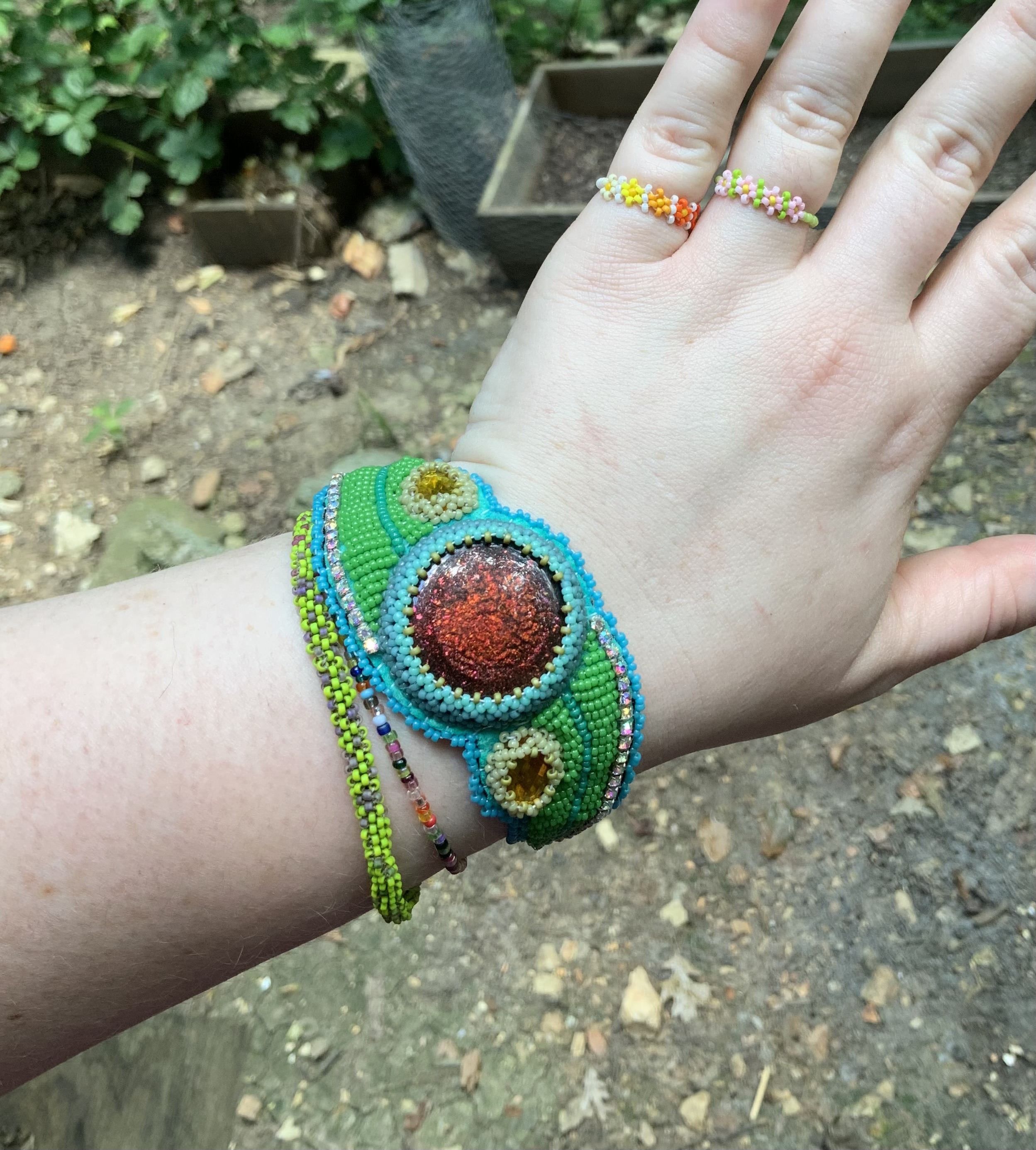 Leafy fire beaded bracelet 