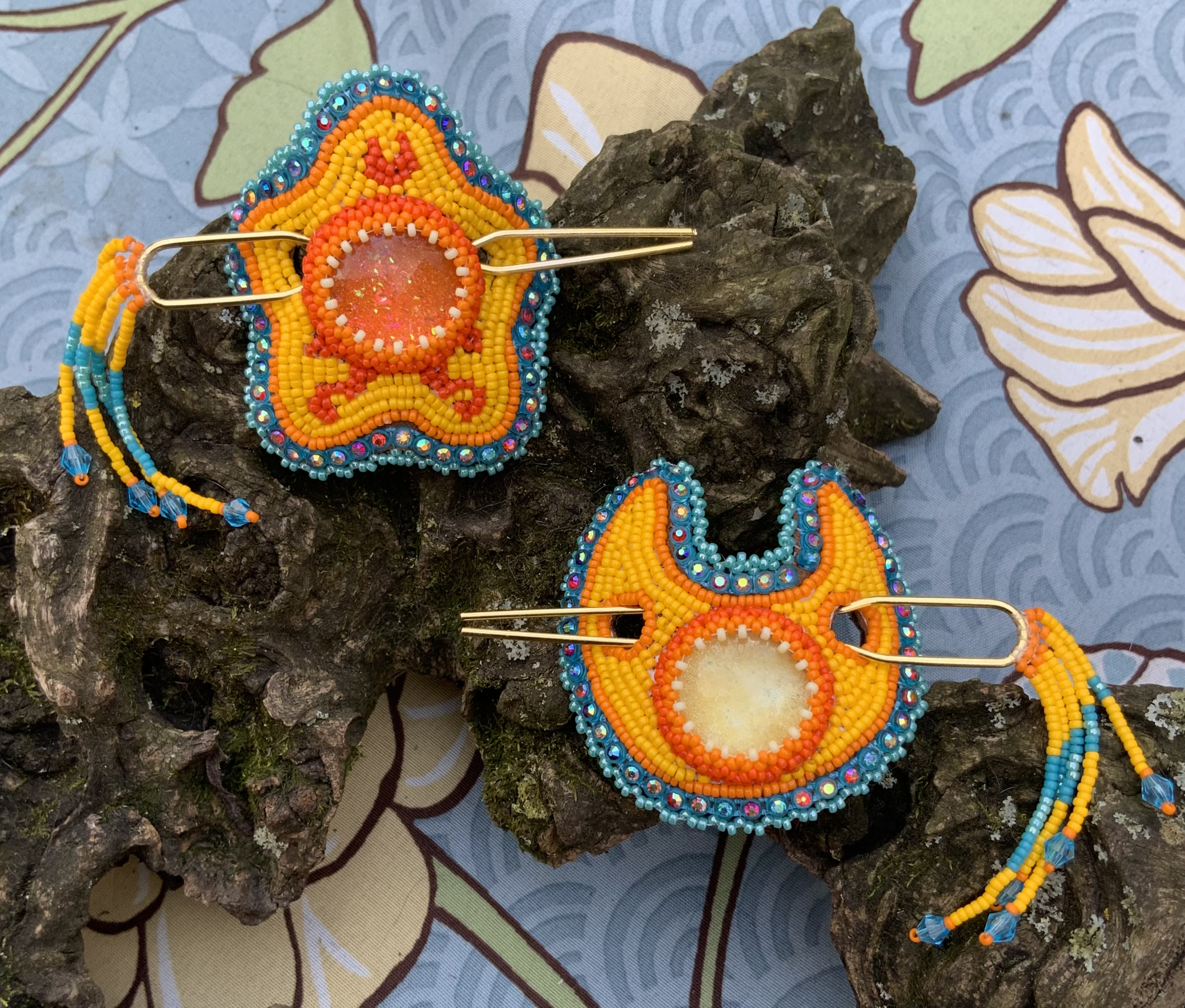 Beaded star and moon hair barrettes 