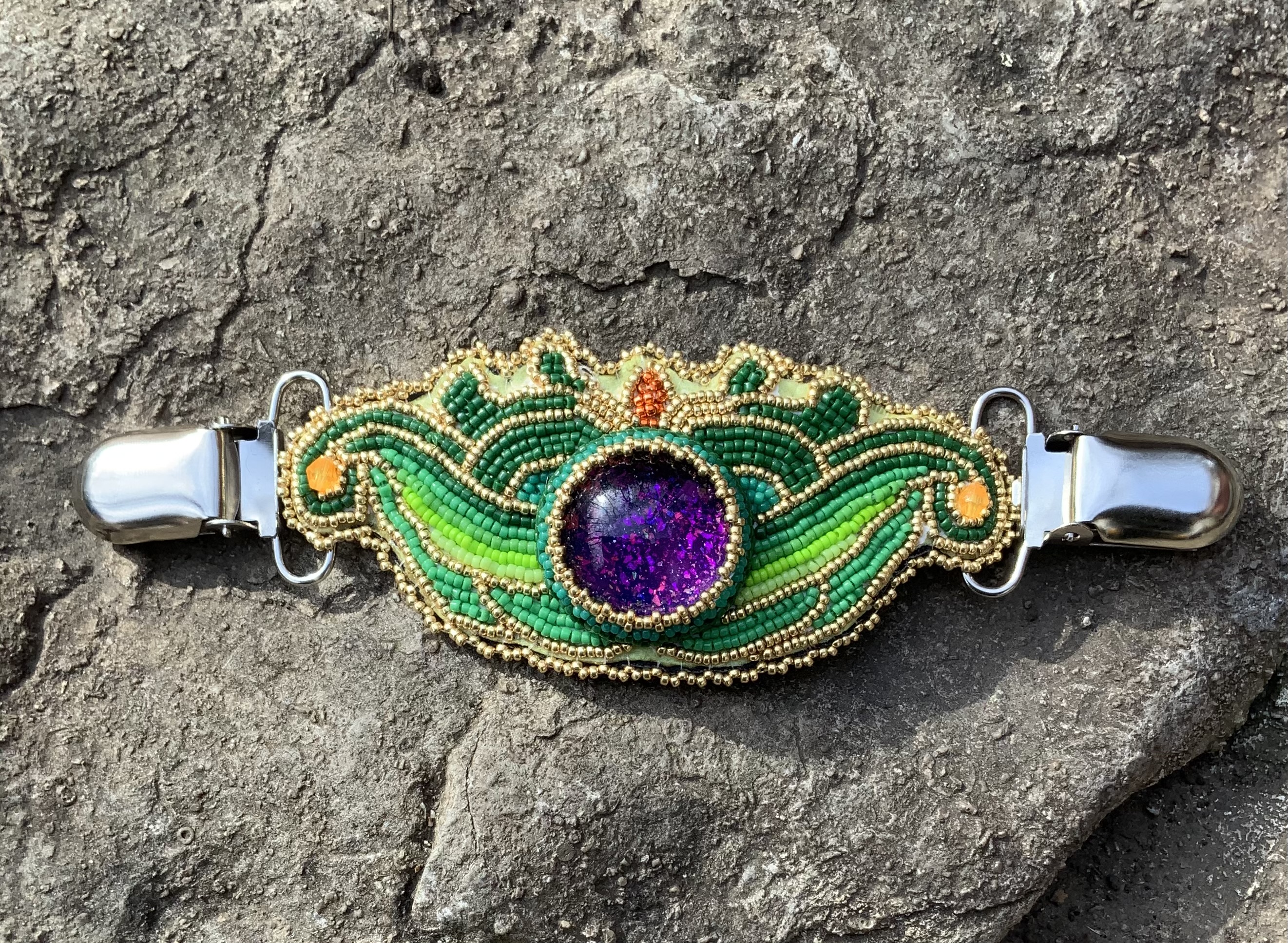 Green machine beaded cardigan clasp