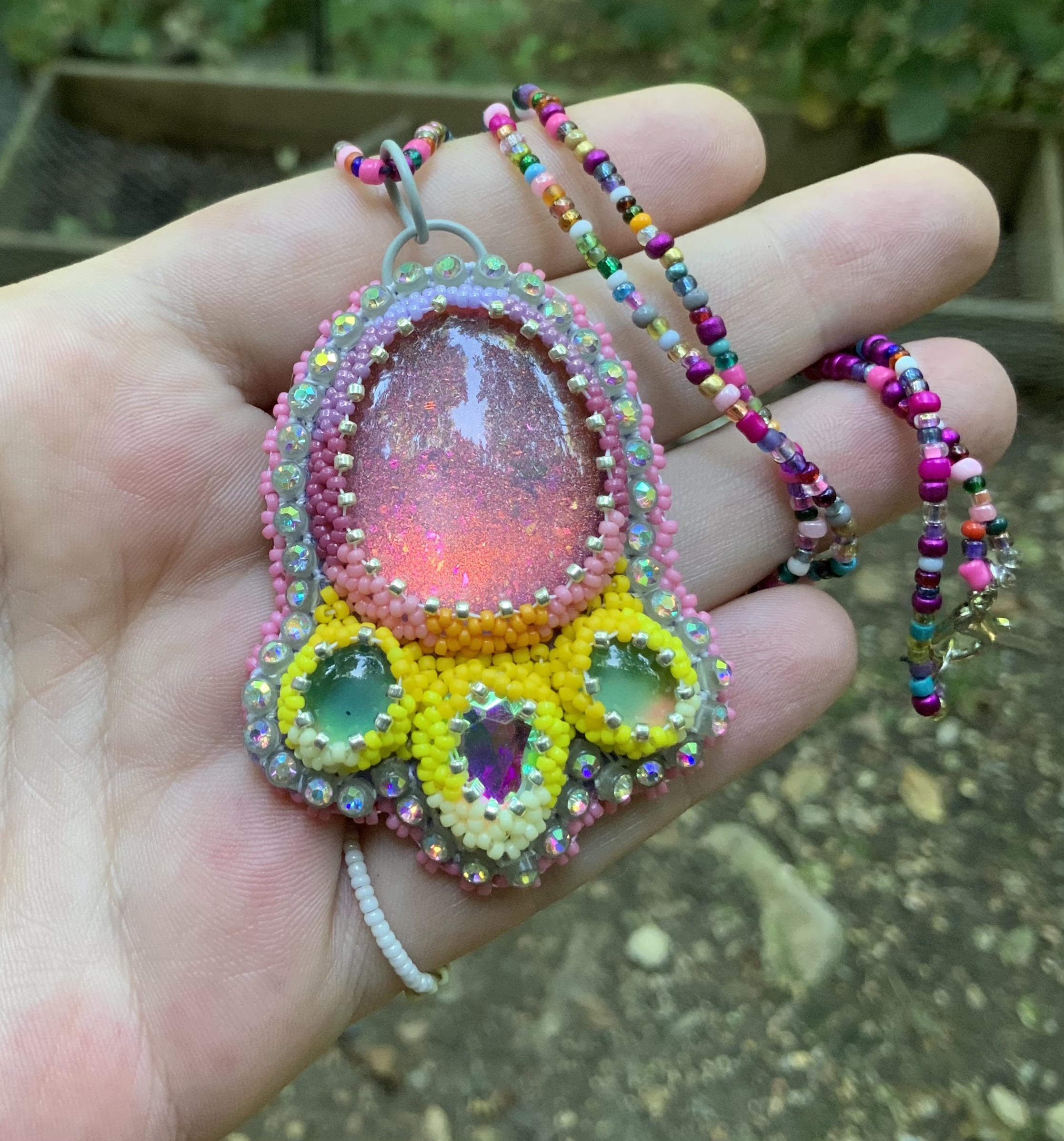 Easter puff beaded pendant