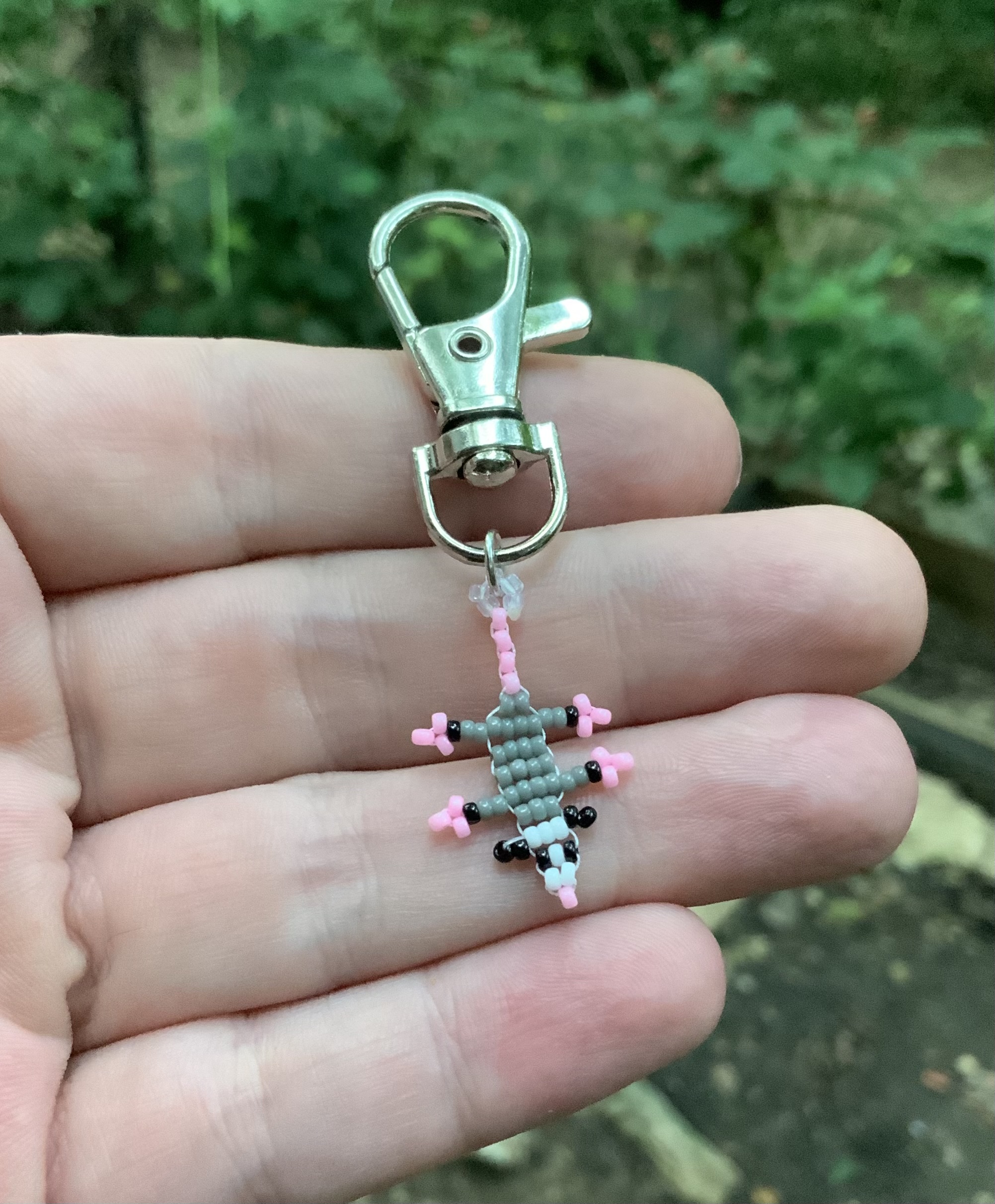 Tiny beaded opossum keychain