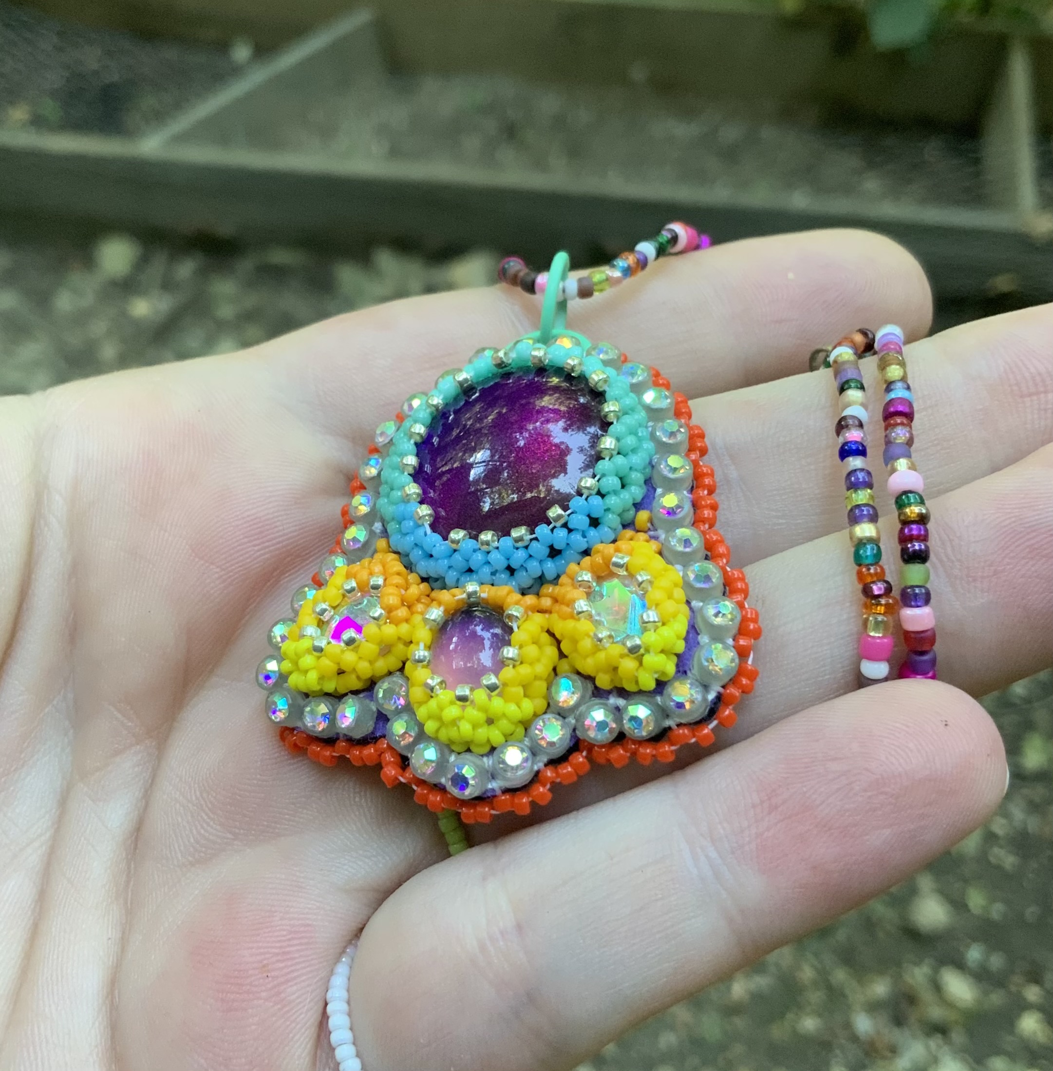 Midnight fire beaded pendant