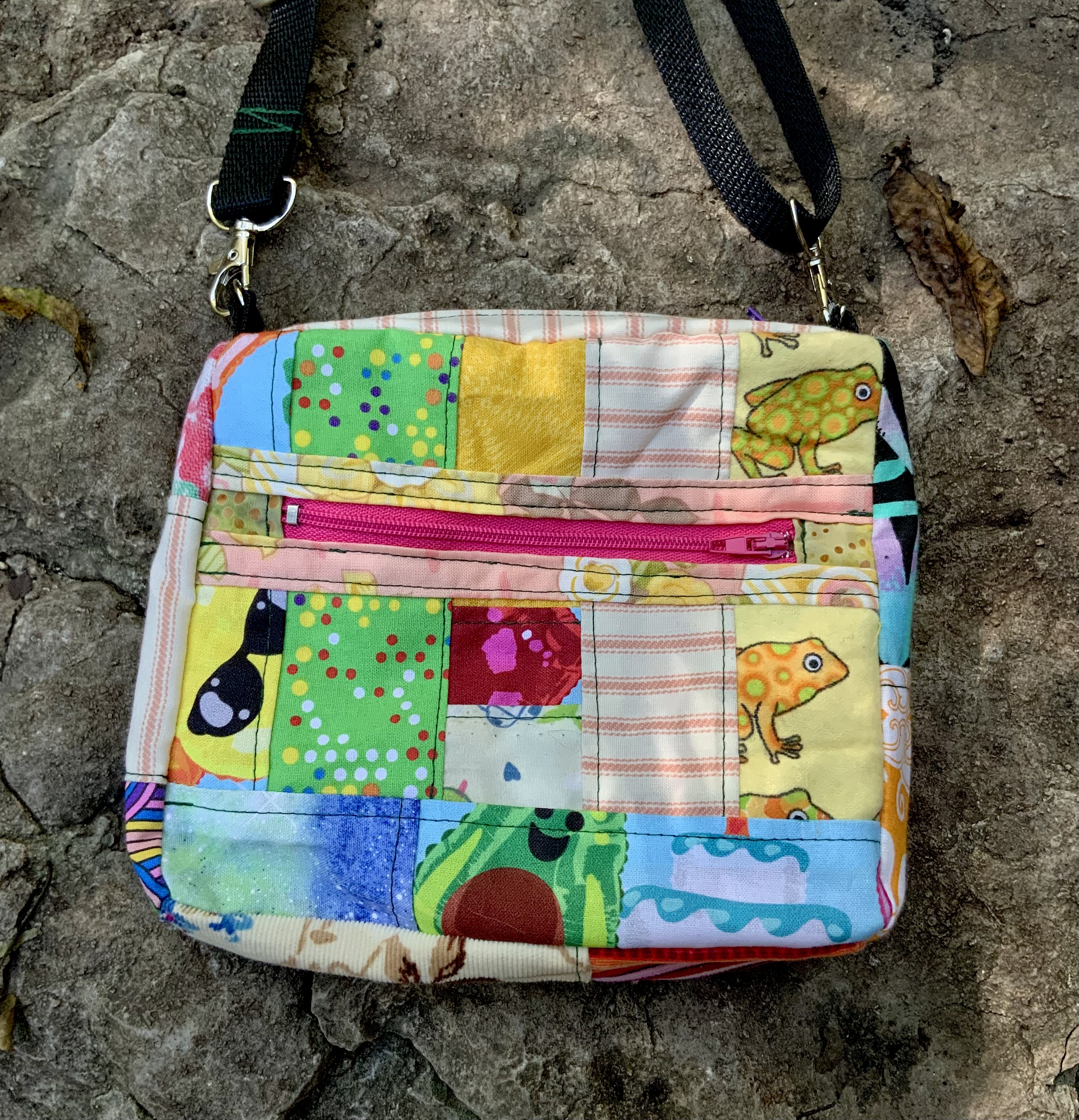 Cool guy and frog patchwork brick bag