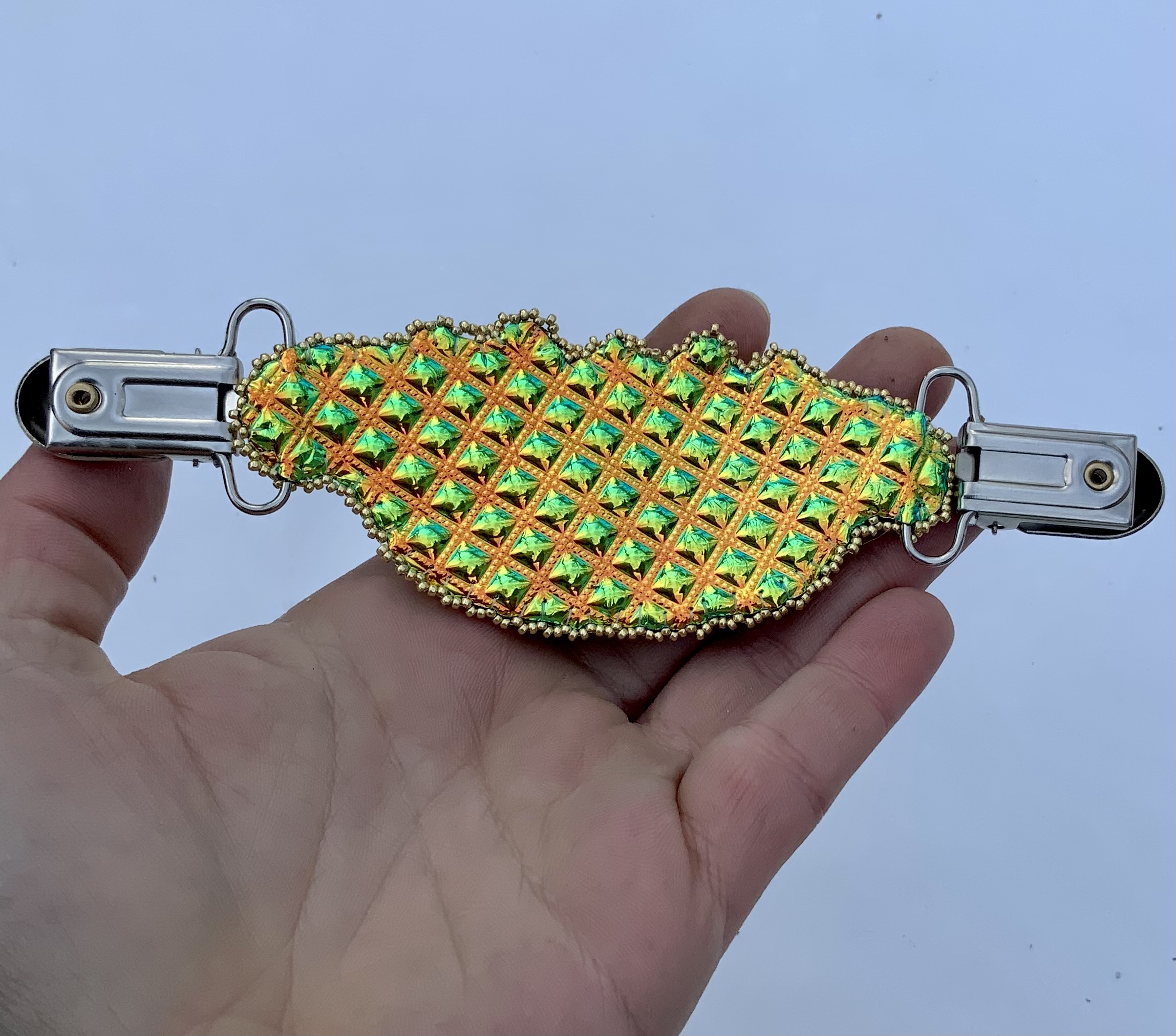 Green machine beaded cardigan clasp