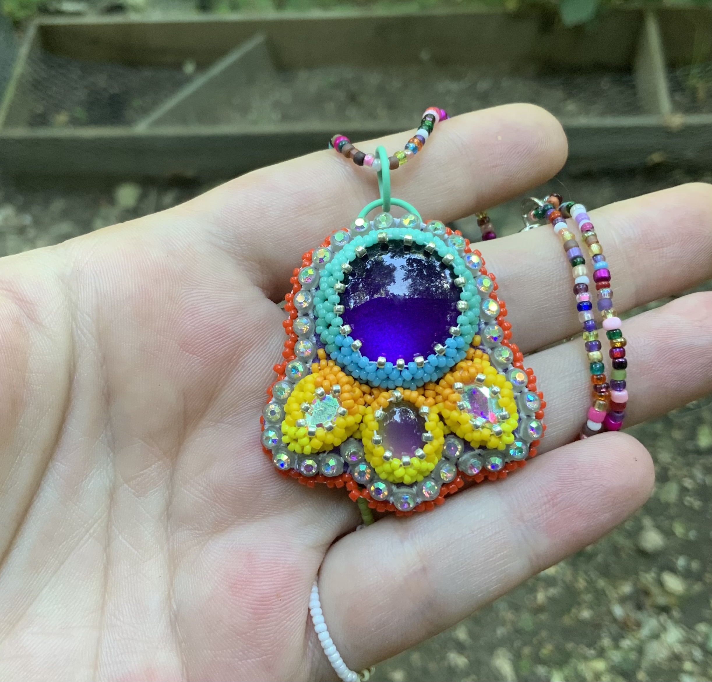 Midnight fire beaded pendant