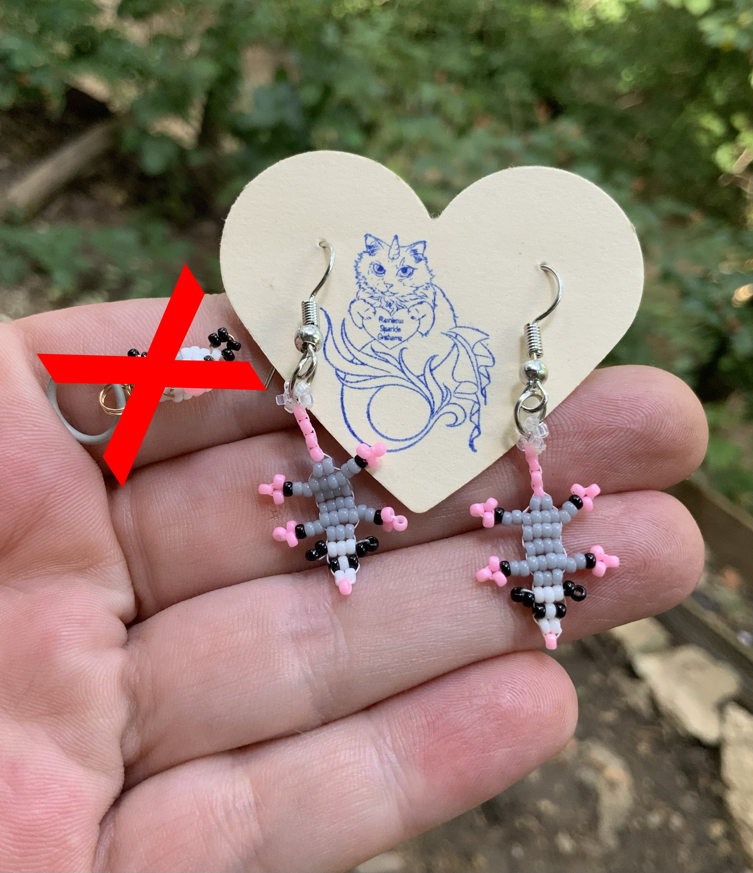 Tiny beaded opossum earrings