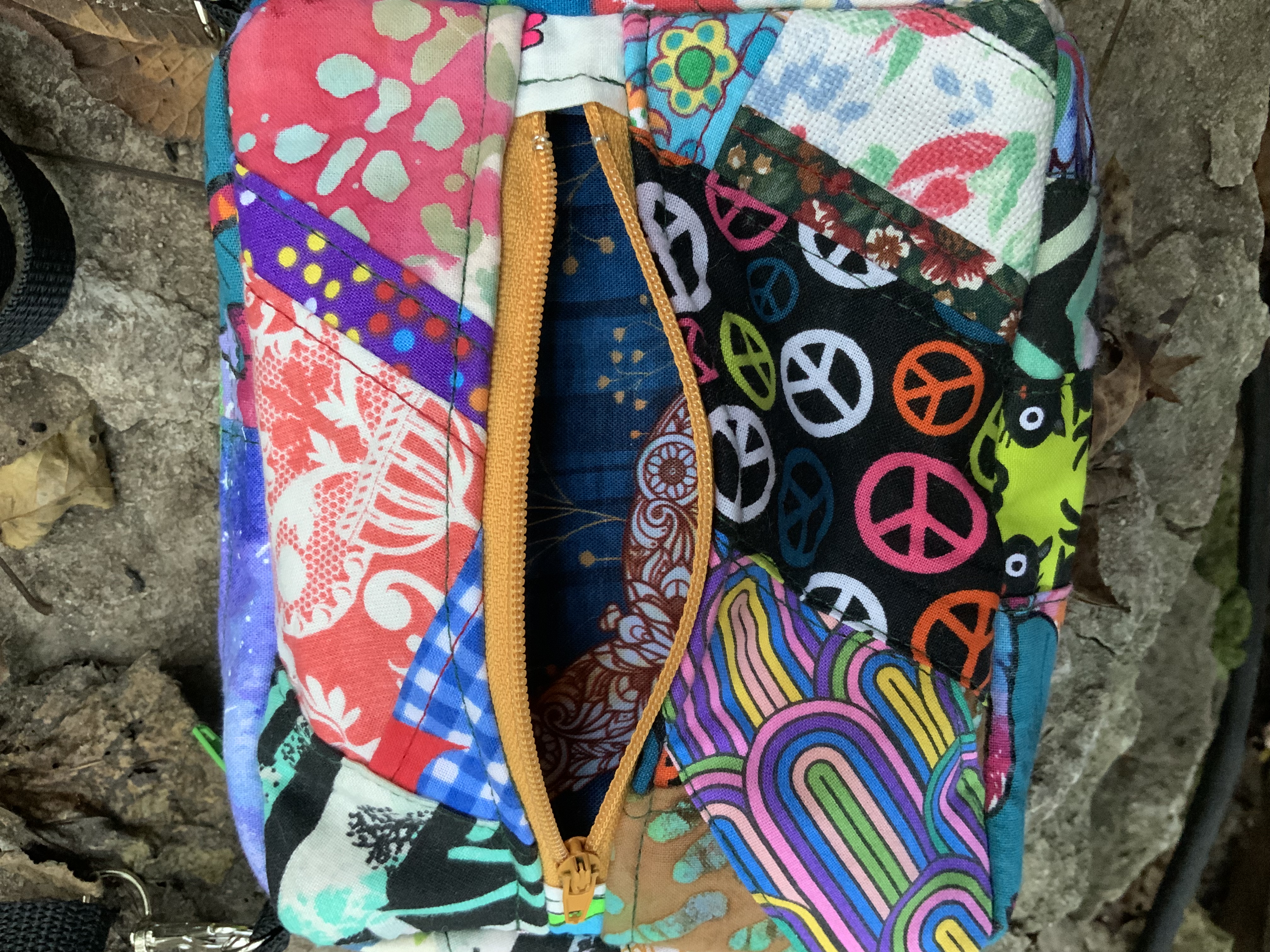 Peace and love patchwork brick bag