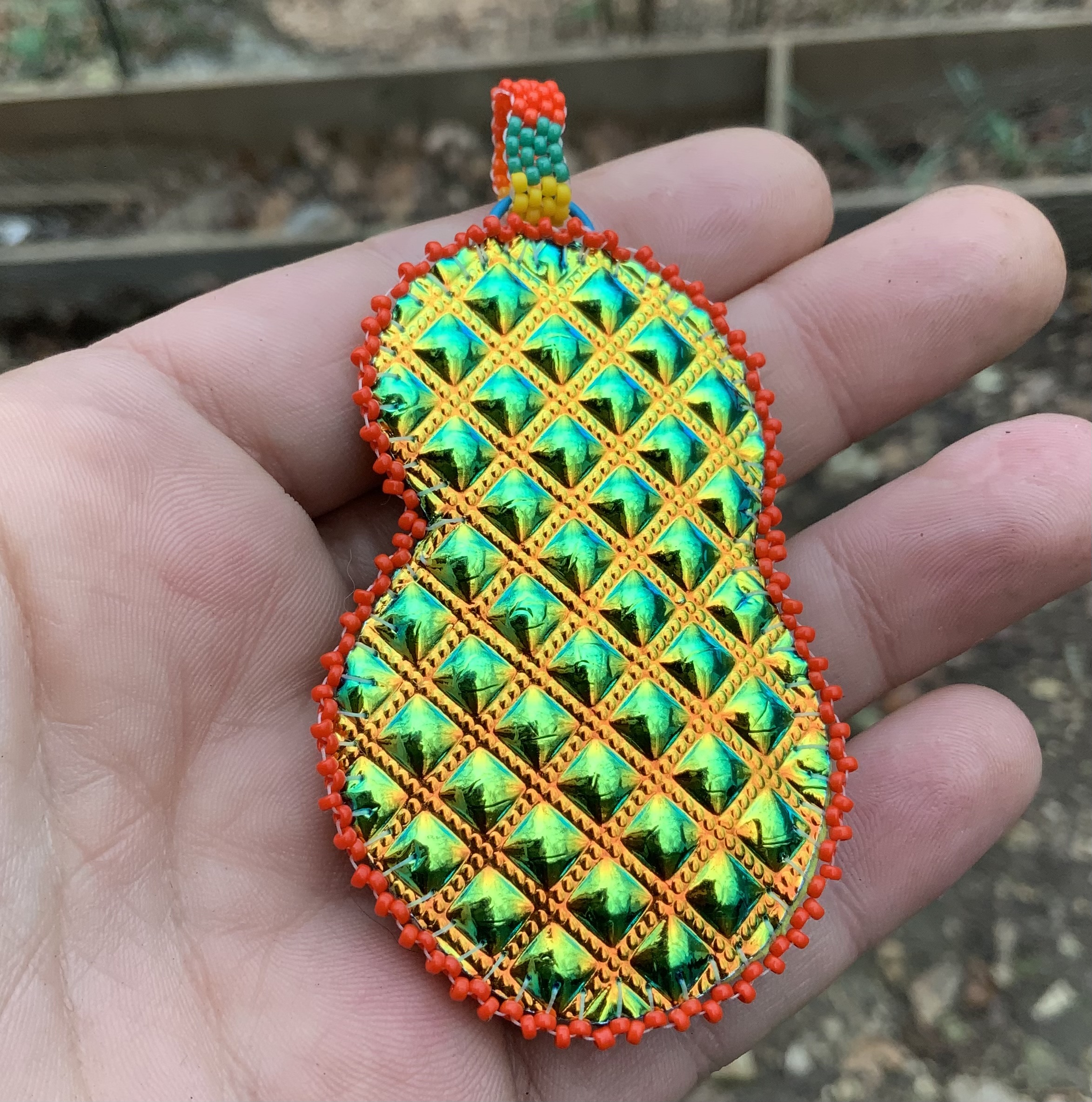 Sunslime bead embroidered pendant 