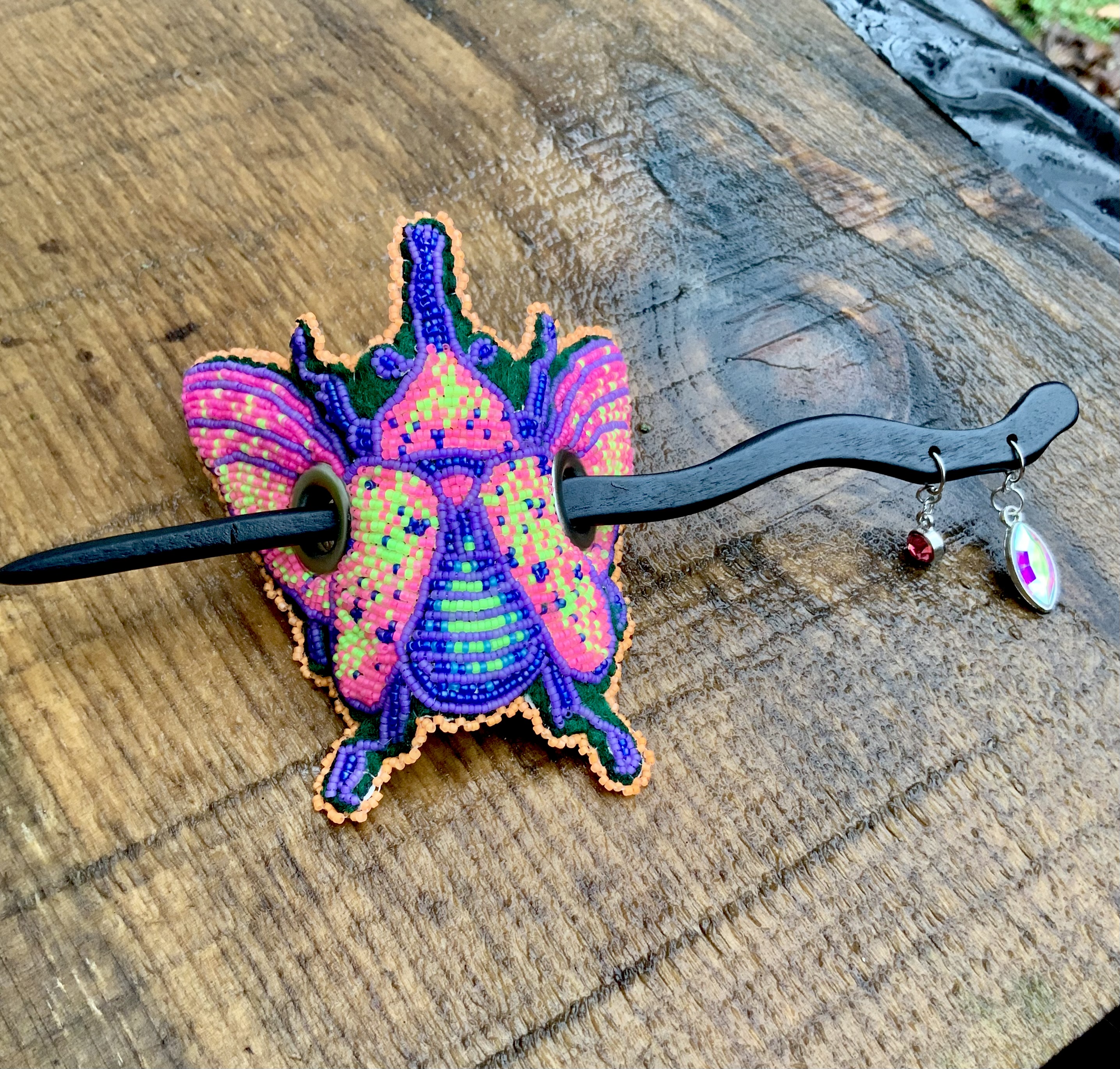 Custom beaded Hercules beetle barrette