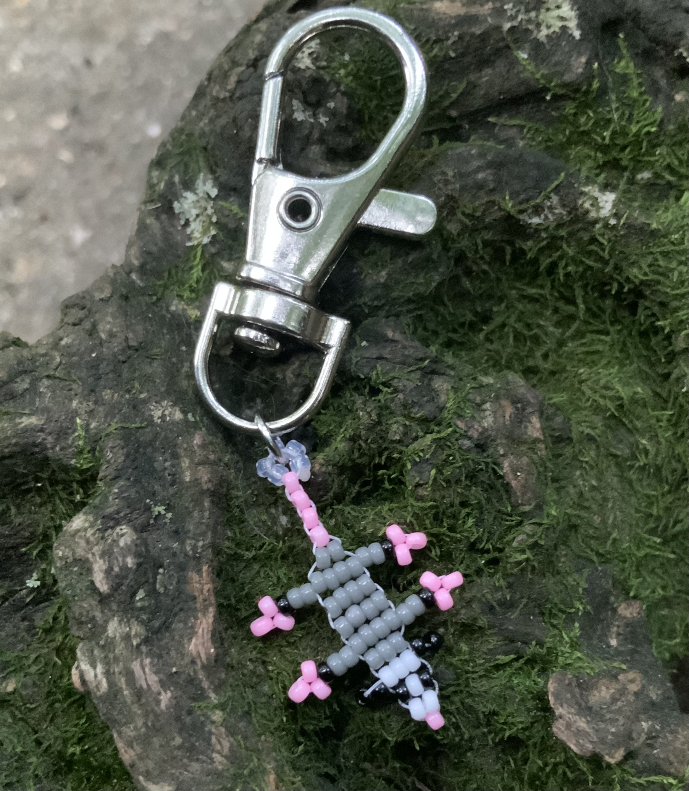 Tiny beaded opossum keychain