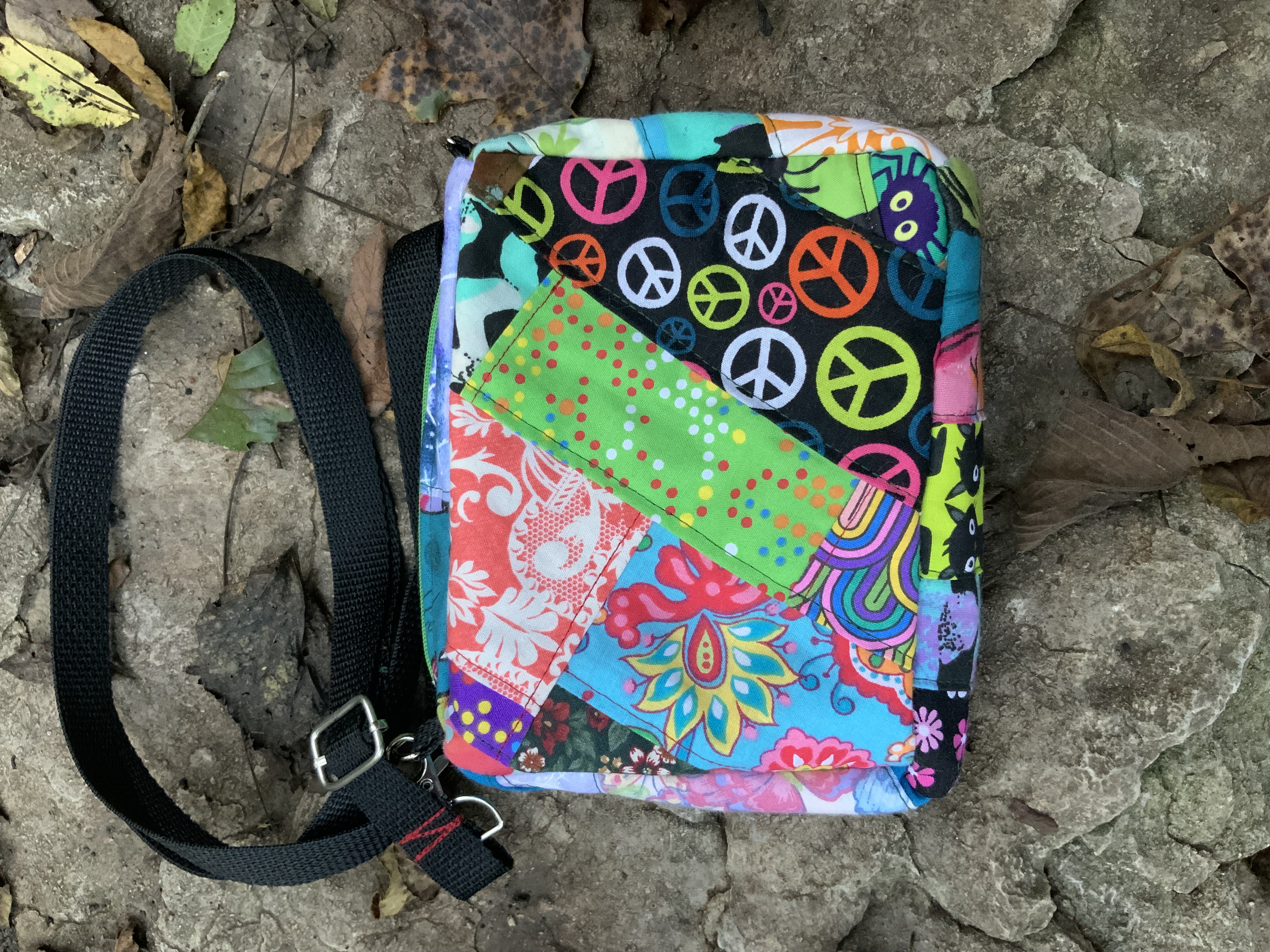 Peace and love patchwork brick bag