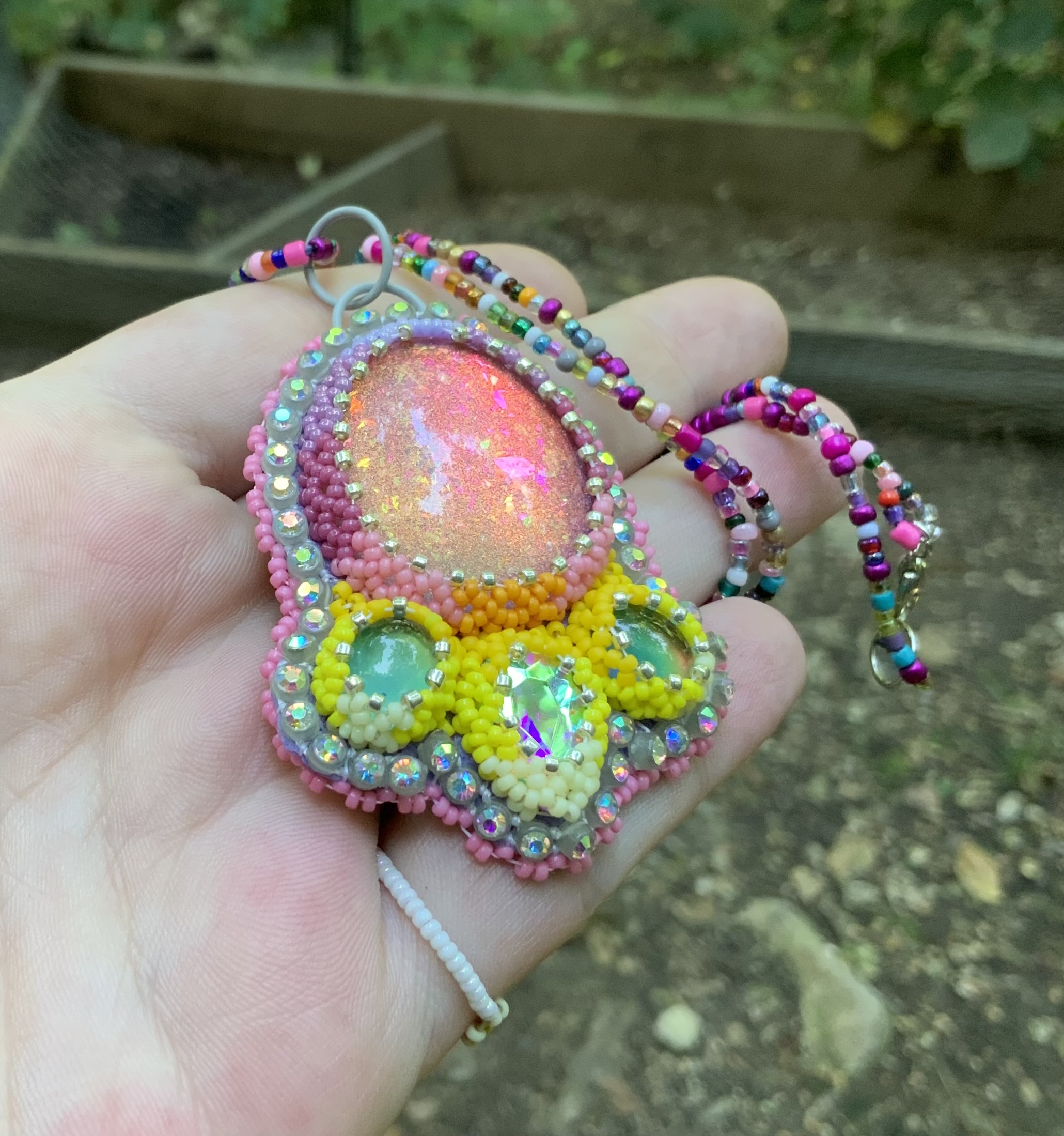 Easter puff beaded pendant