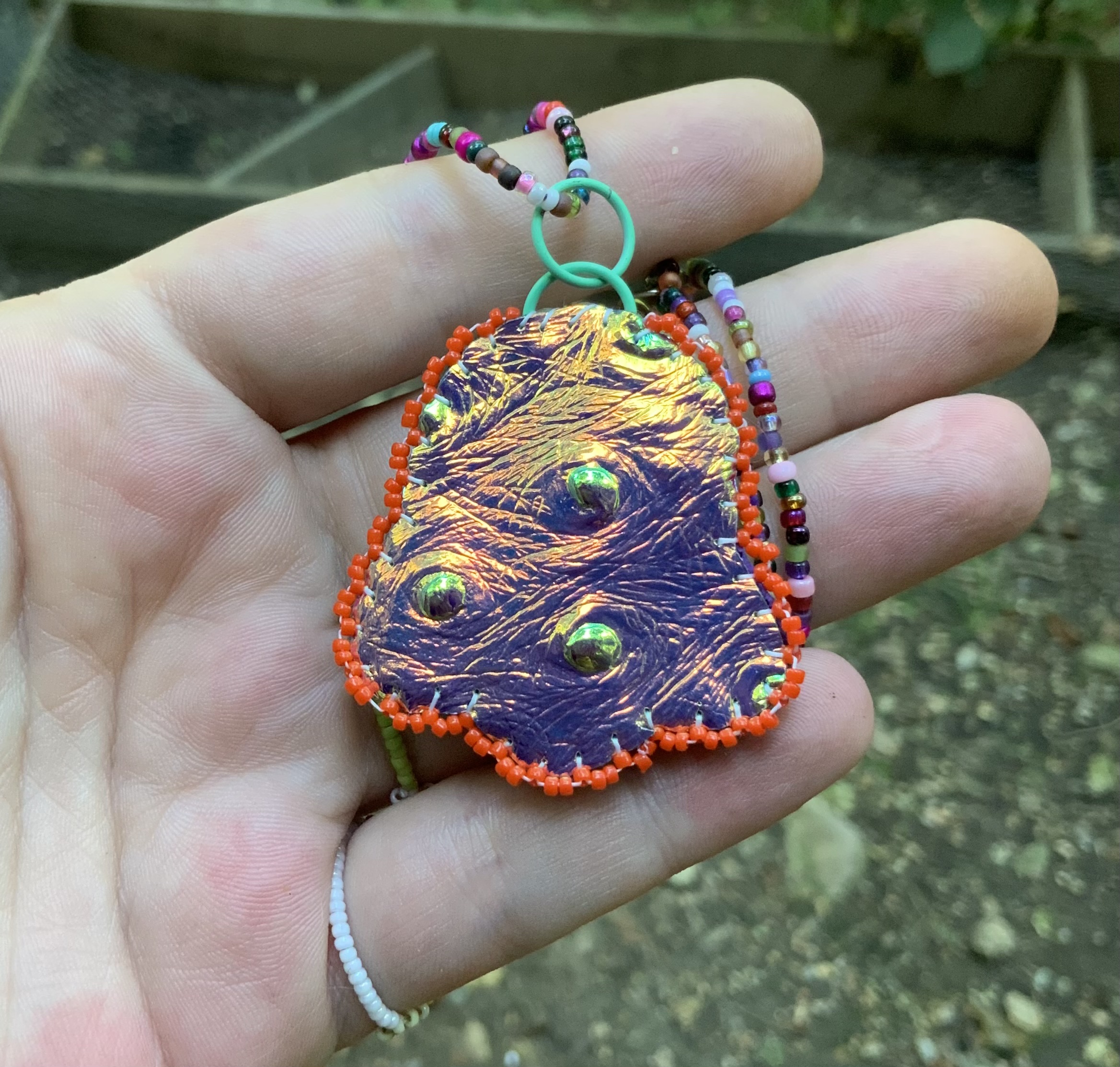 Midnight fire beaded pendant
