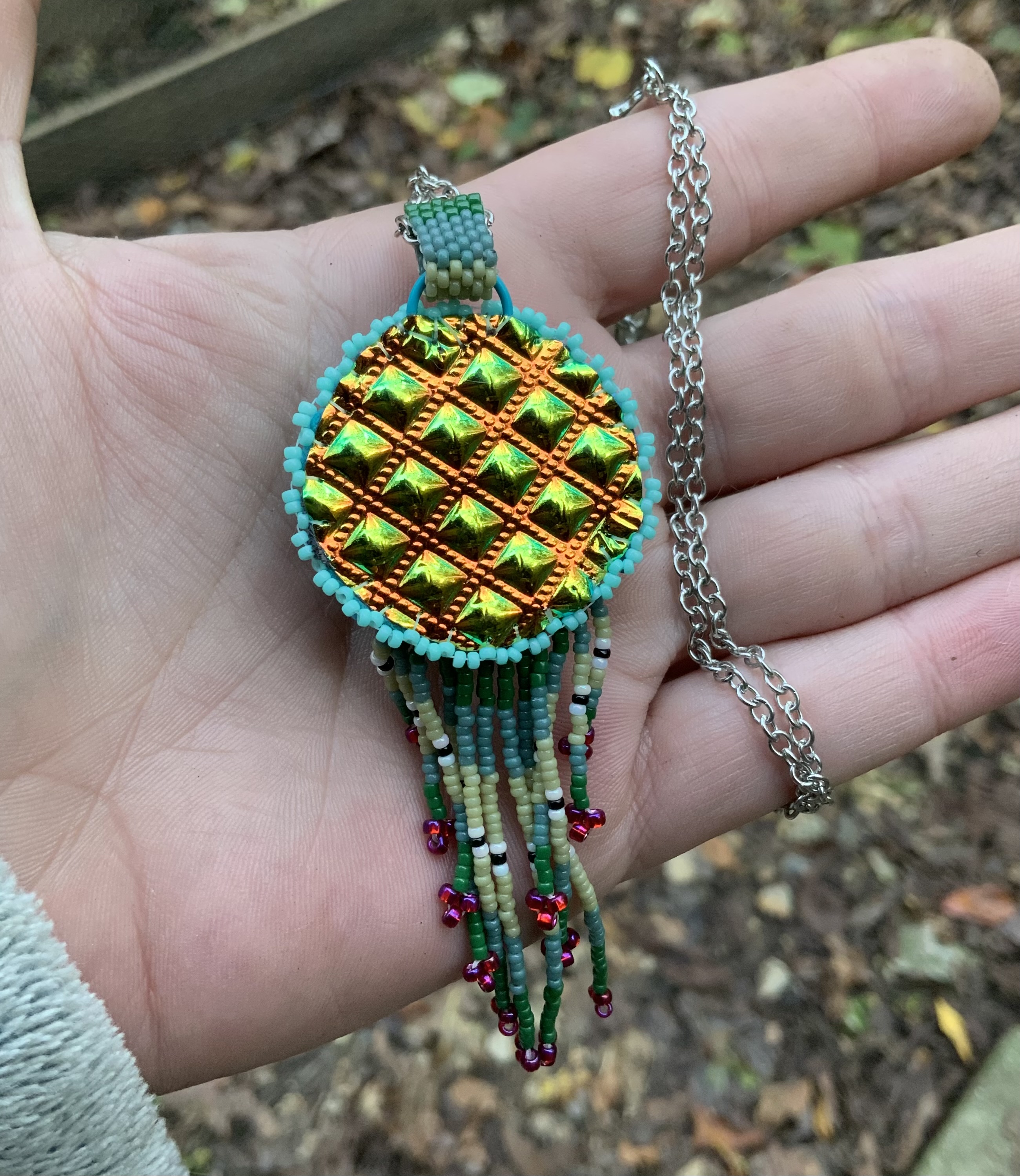 Layered mosslands beaded pendant 