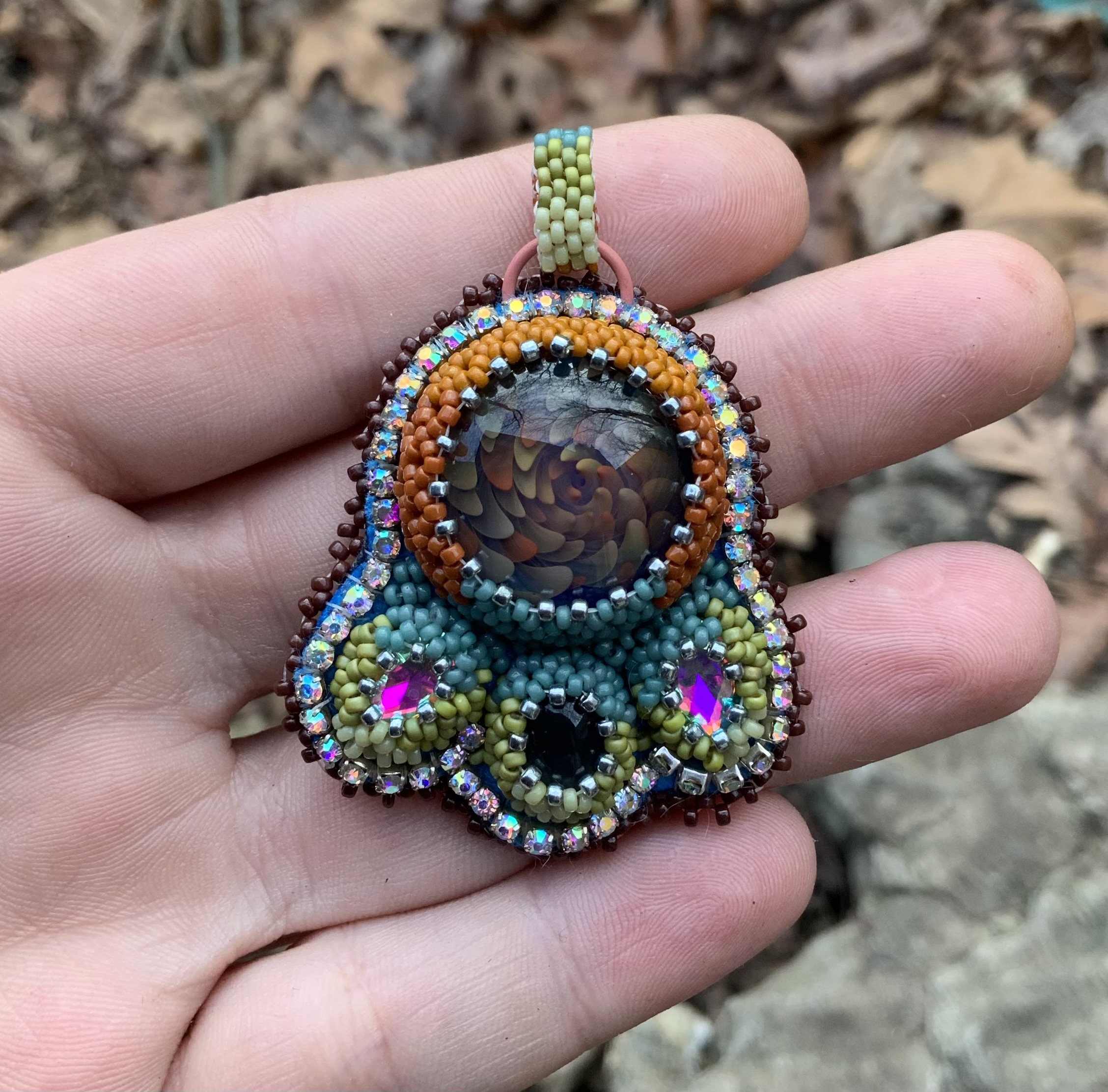 Earth soil beaded pendant