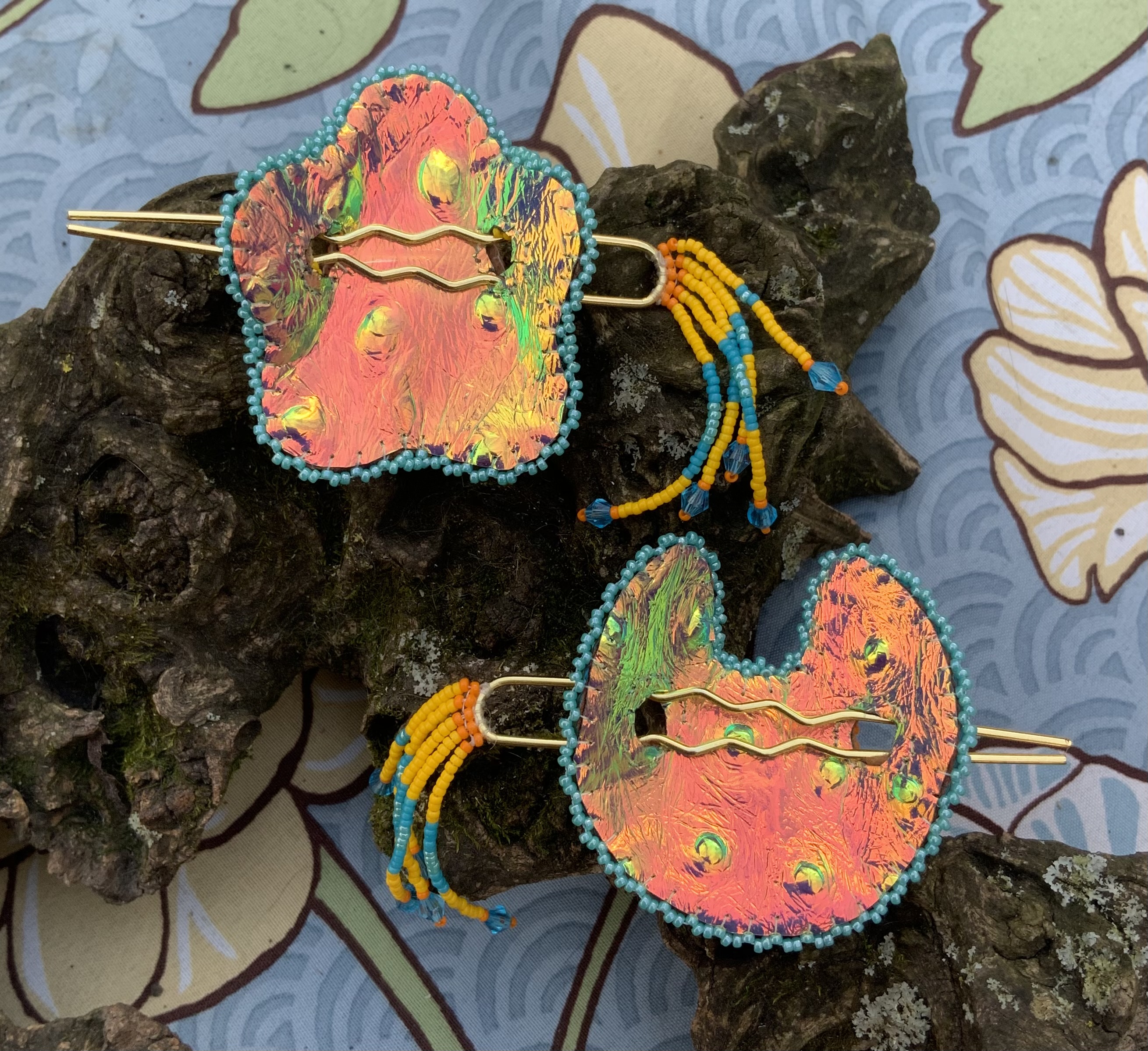 Beaded star and moon hair barrettes 