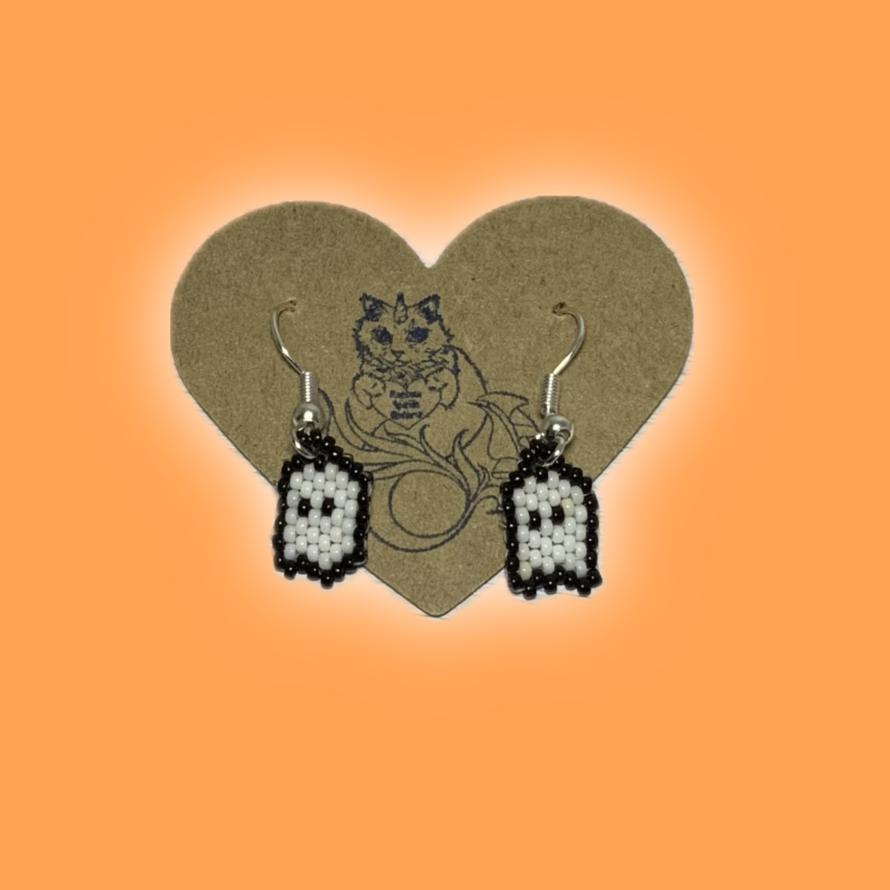 Gourd stitched beaded ghost earrings 