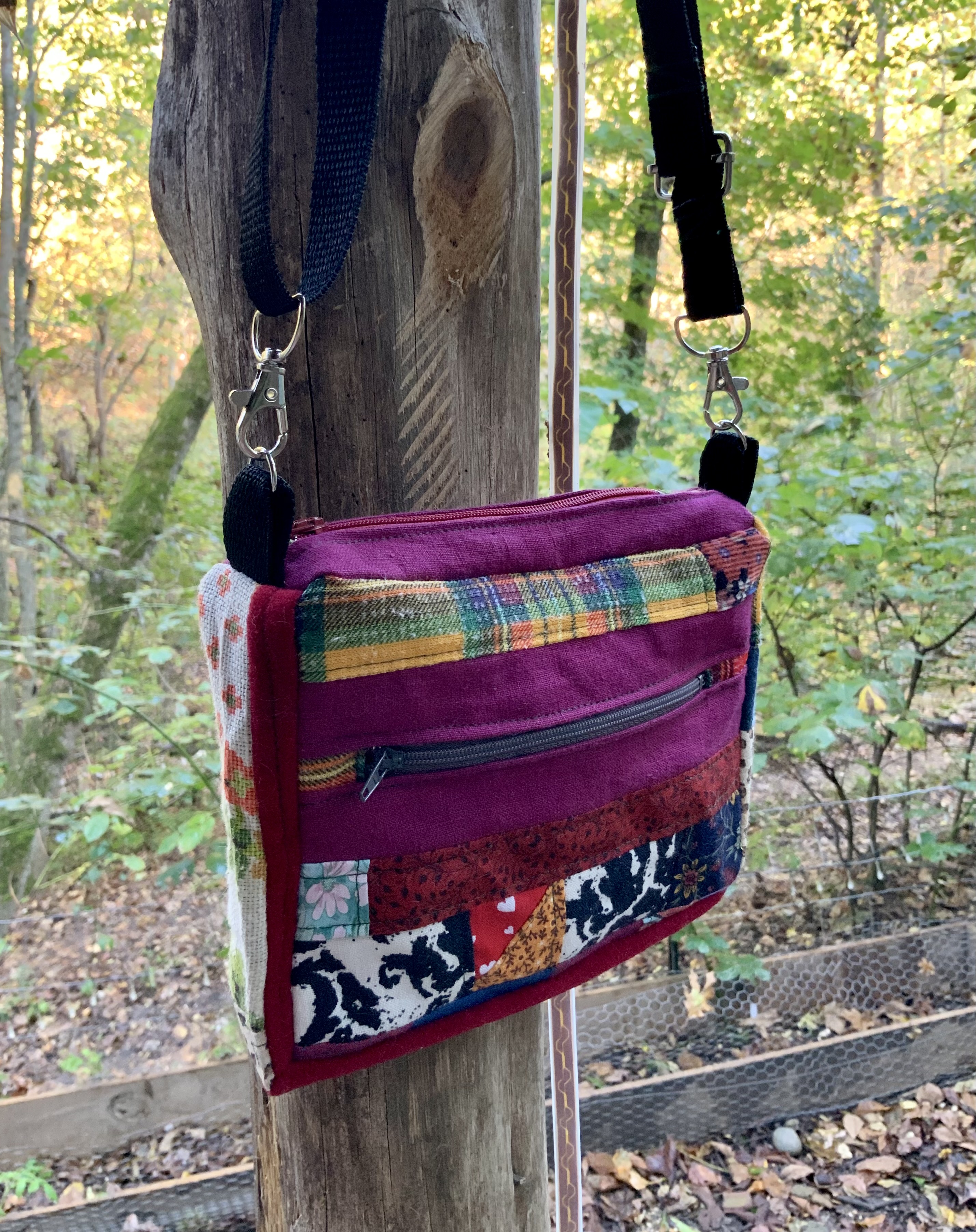 Fall maroon patchwork brick bag