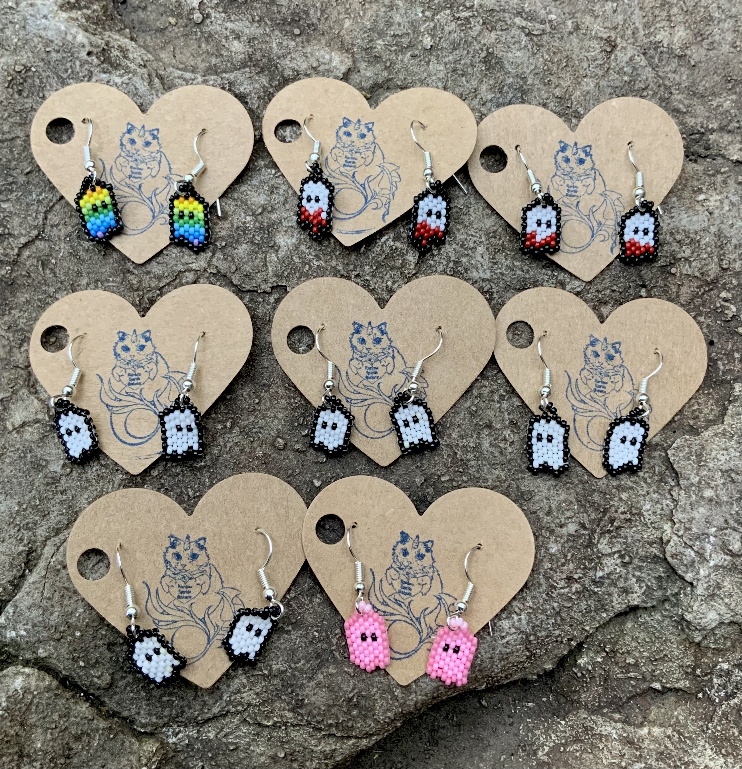 Gourd stitched beaded ghost earrings 