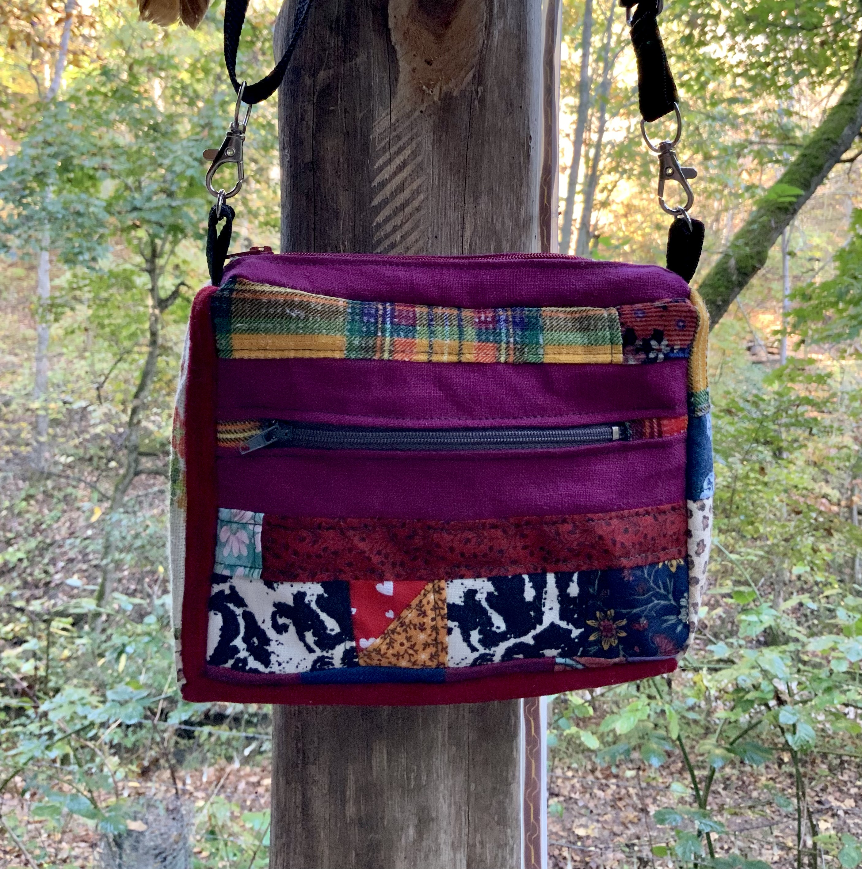 Fall maroon patchwork brick bag
